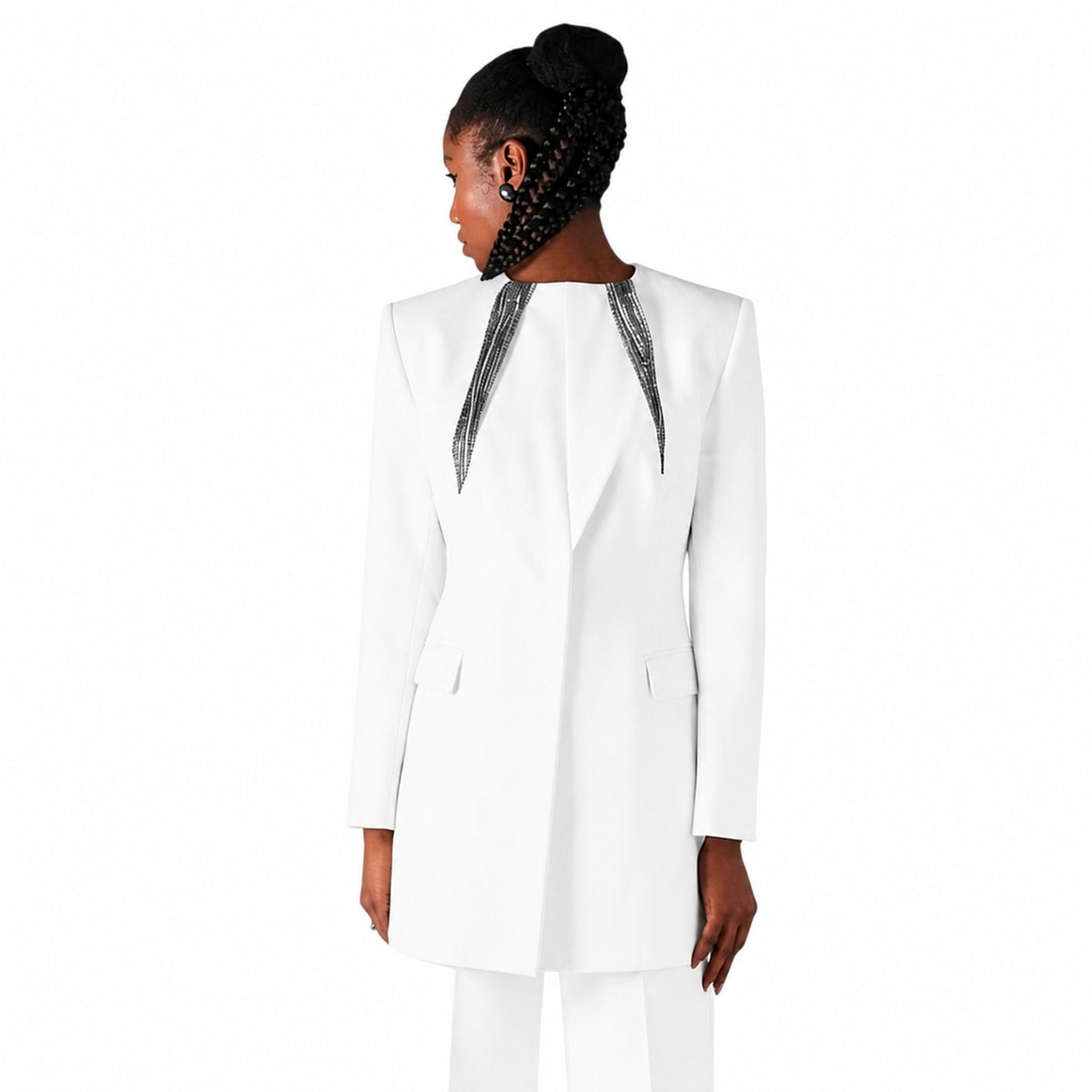 Asymmetric Drape Blazer – Nile - White