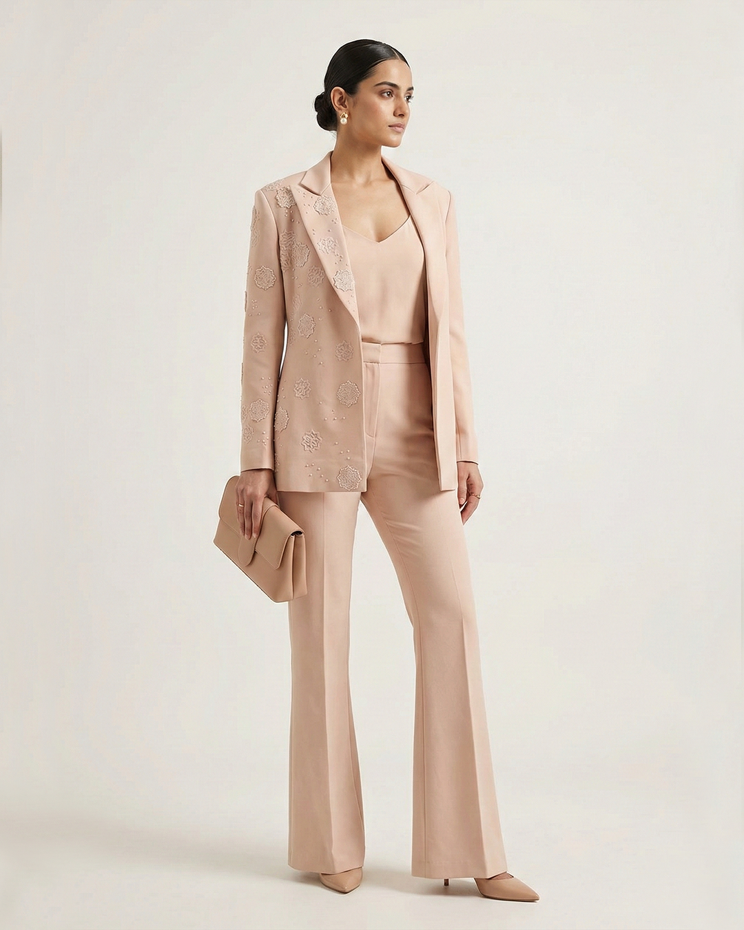 One Side Embroidered Blazer – Maison - Peach