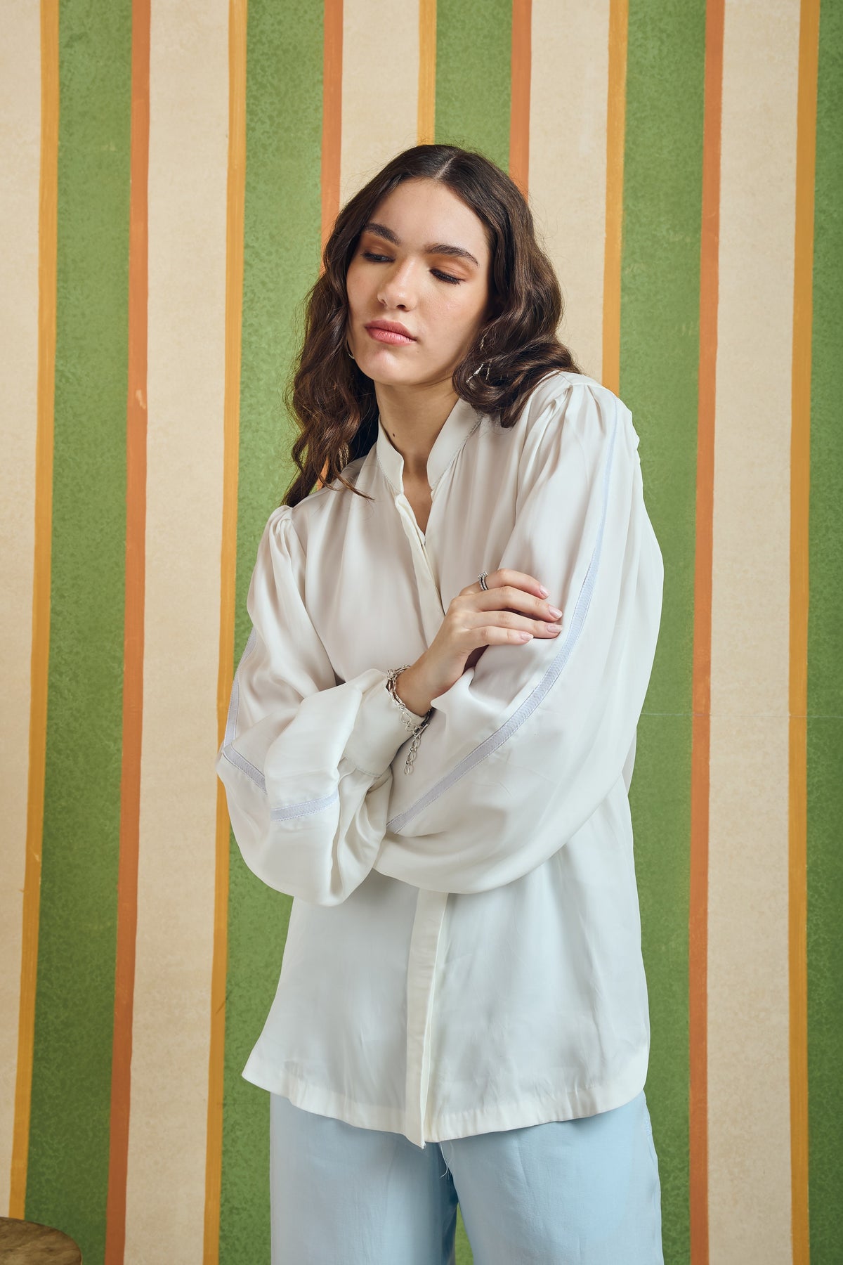 Bishop Sleeve Mandarin Shirt – Colosseum - White