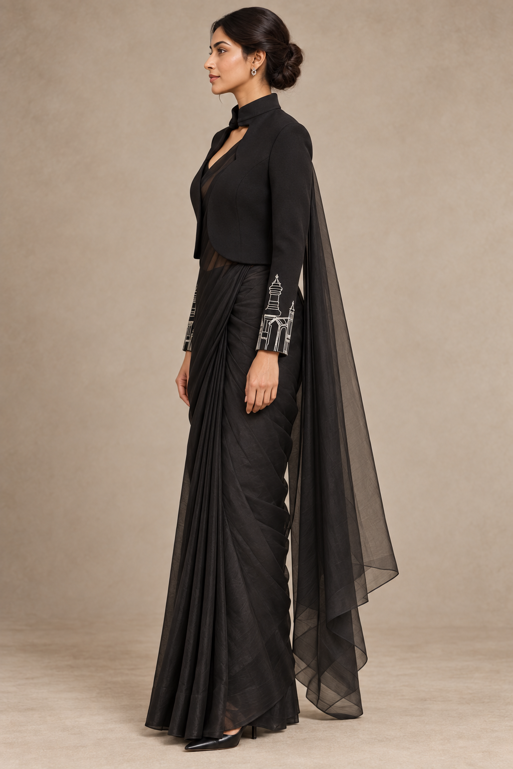 Cuff Embroidered Crop Jacket – Vault - Black
