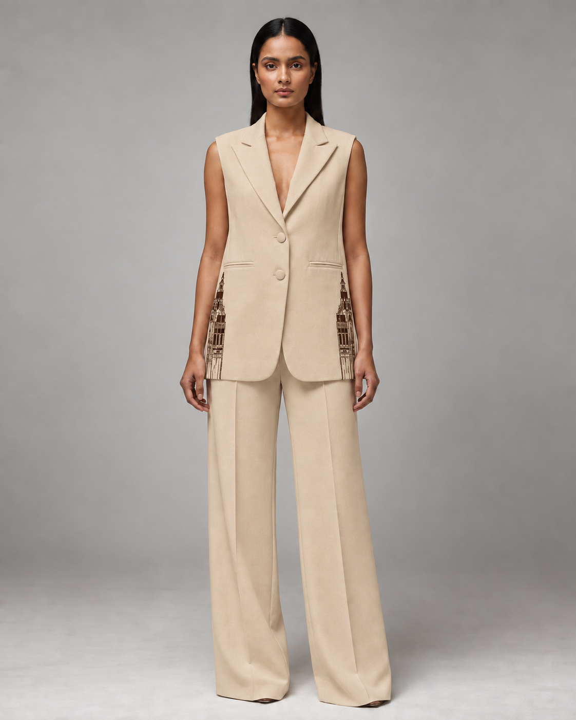 Sleeveless Tailored Blazer – Regal - Beige