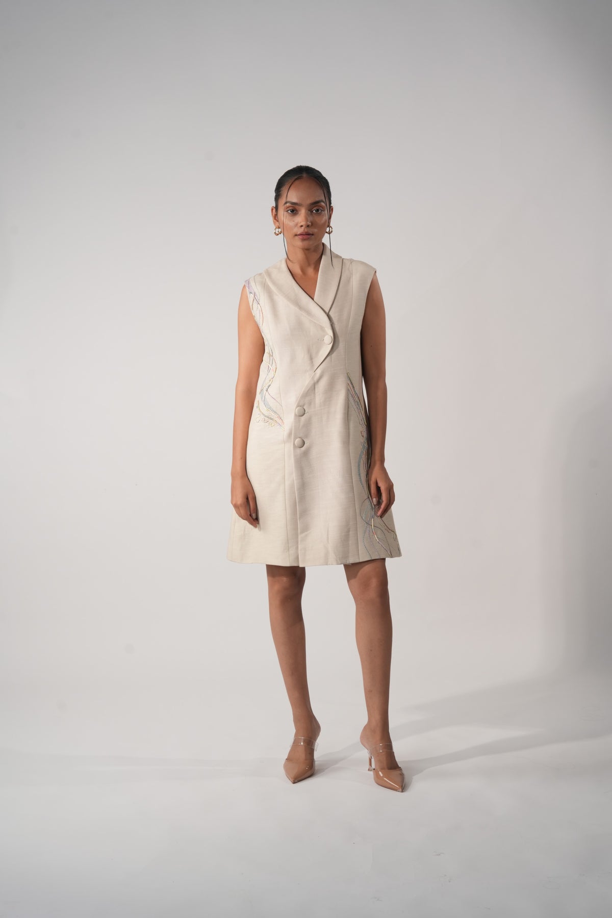 Asymmetric Button Blazer Dress – Solstice - Beige