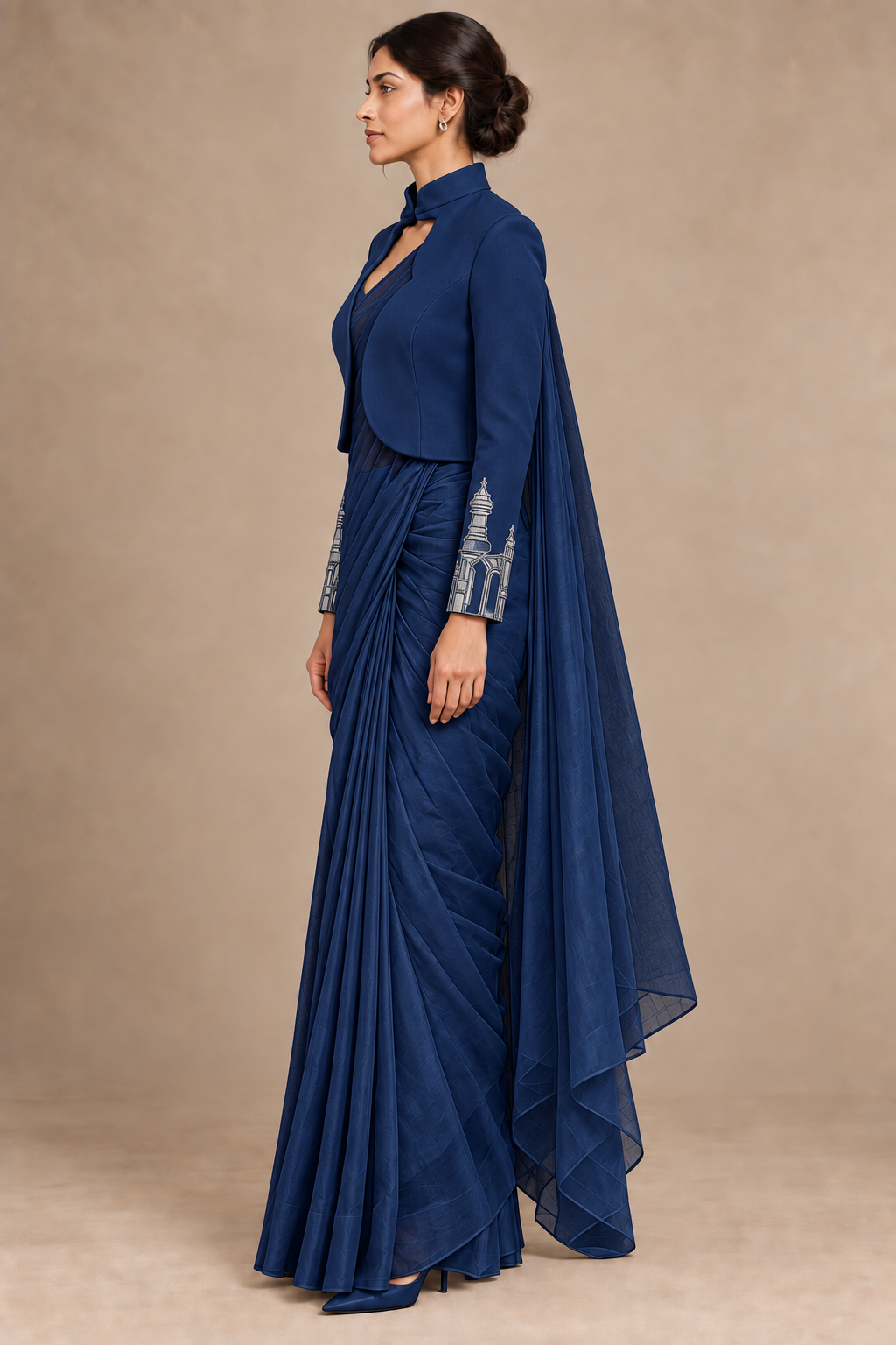 Cuff Embroidered Crop Jacket – Vault - Navy Blue