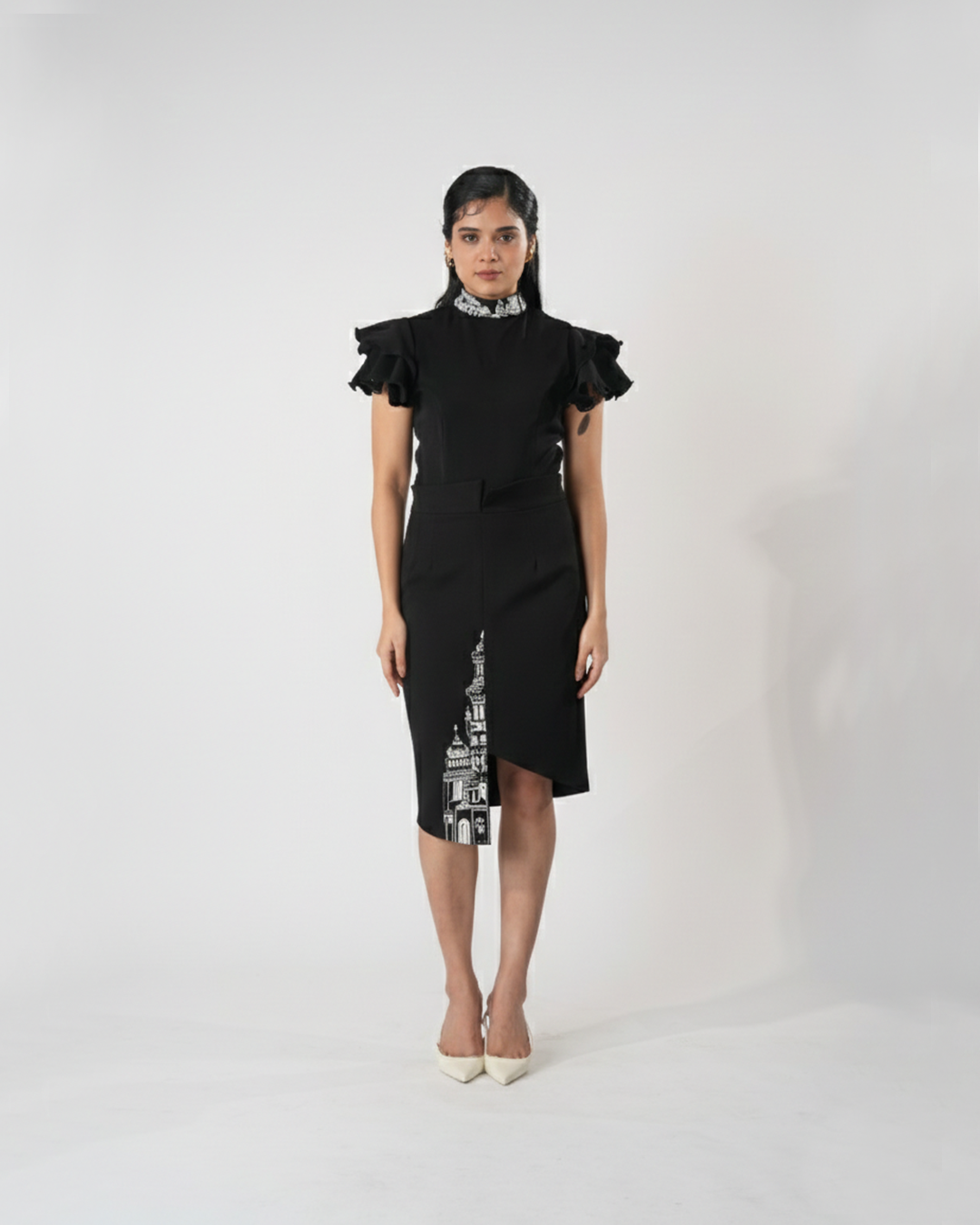 Asymmetric Embroidered Hem Skirt – Imperial - Black