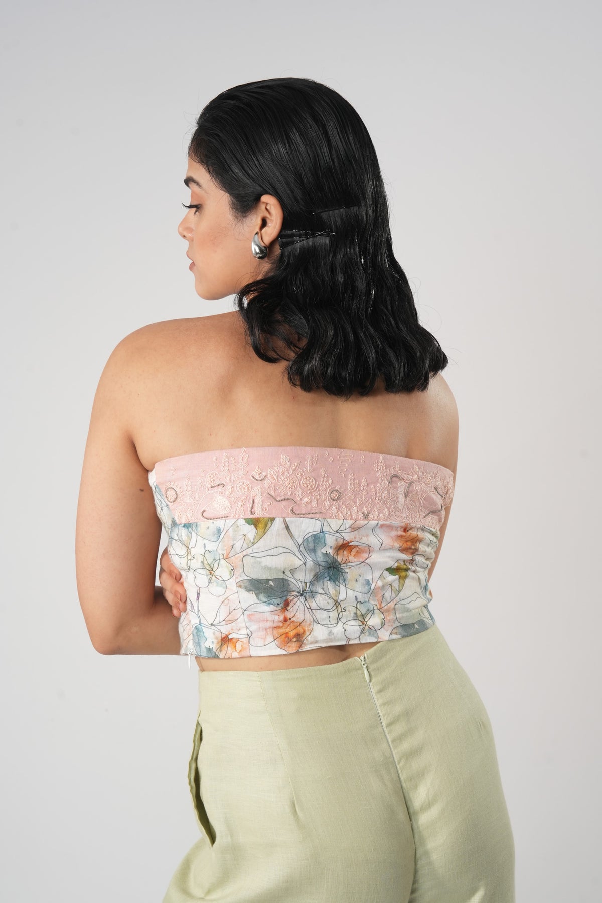 Printed Halter Crop Top – Warli - Pink