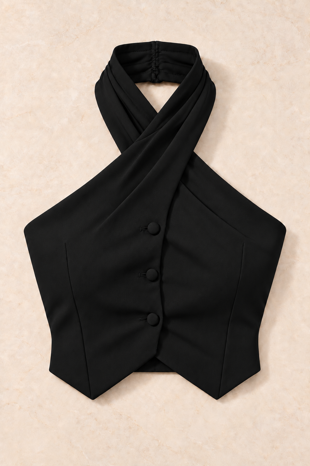 Draped Halter Neck Vest – Regal - Black