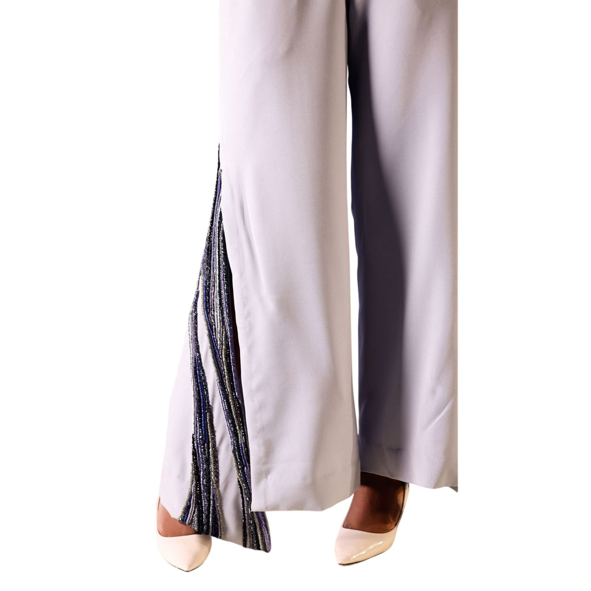 Overlap Slit Wide-Leg Trousers – Heba - Cool Grey