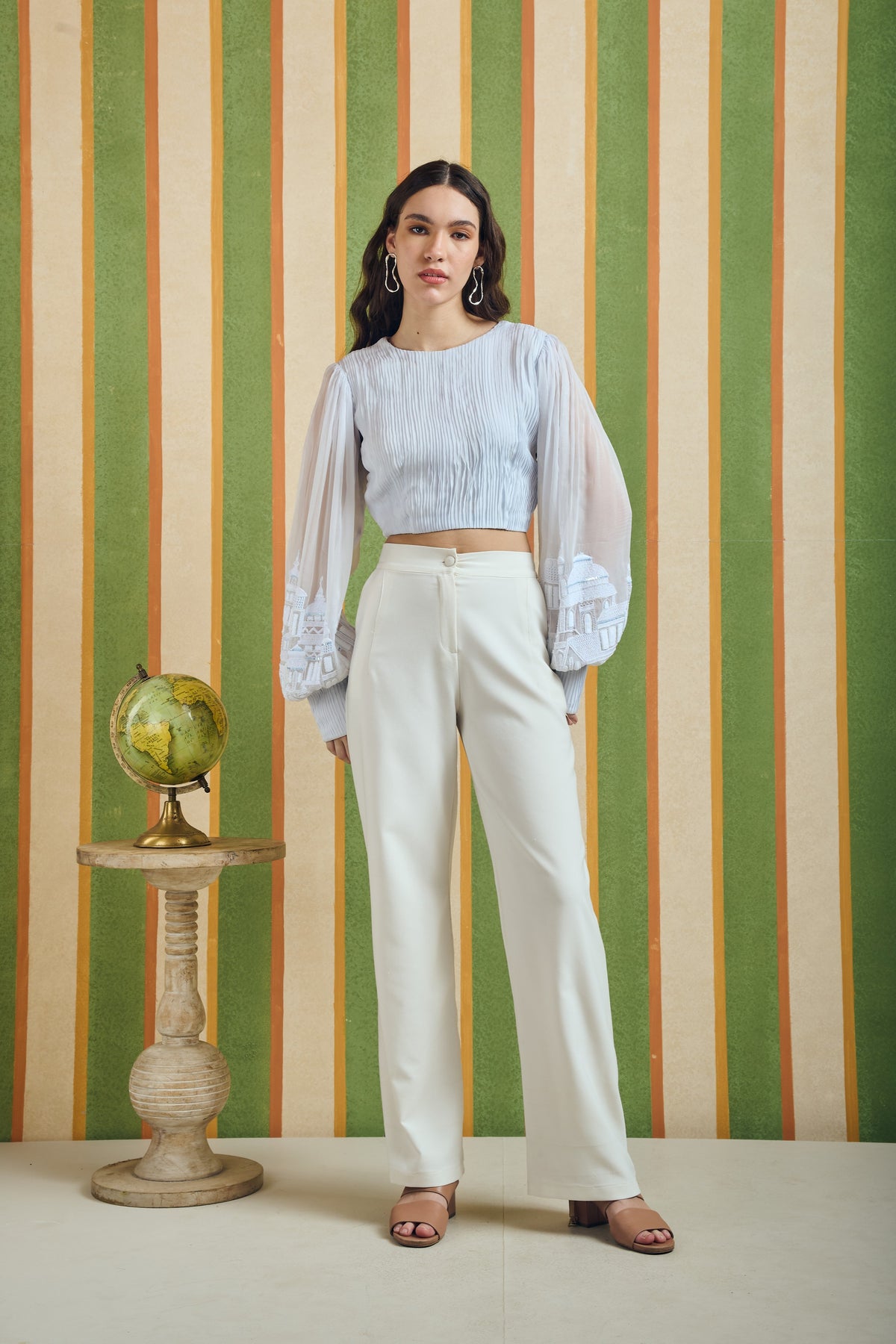 Pleated Organza Sleeve Top – Sheer Form - Light Blue