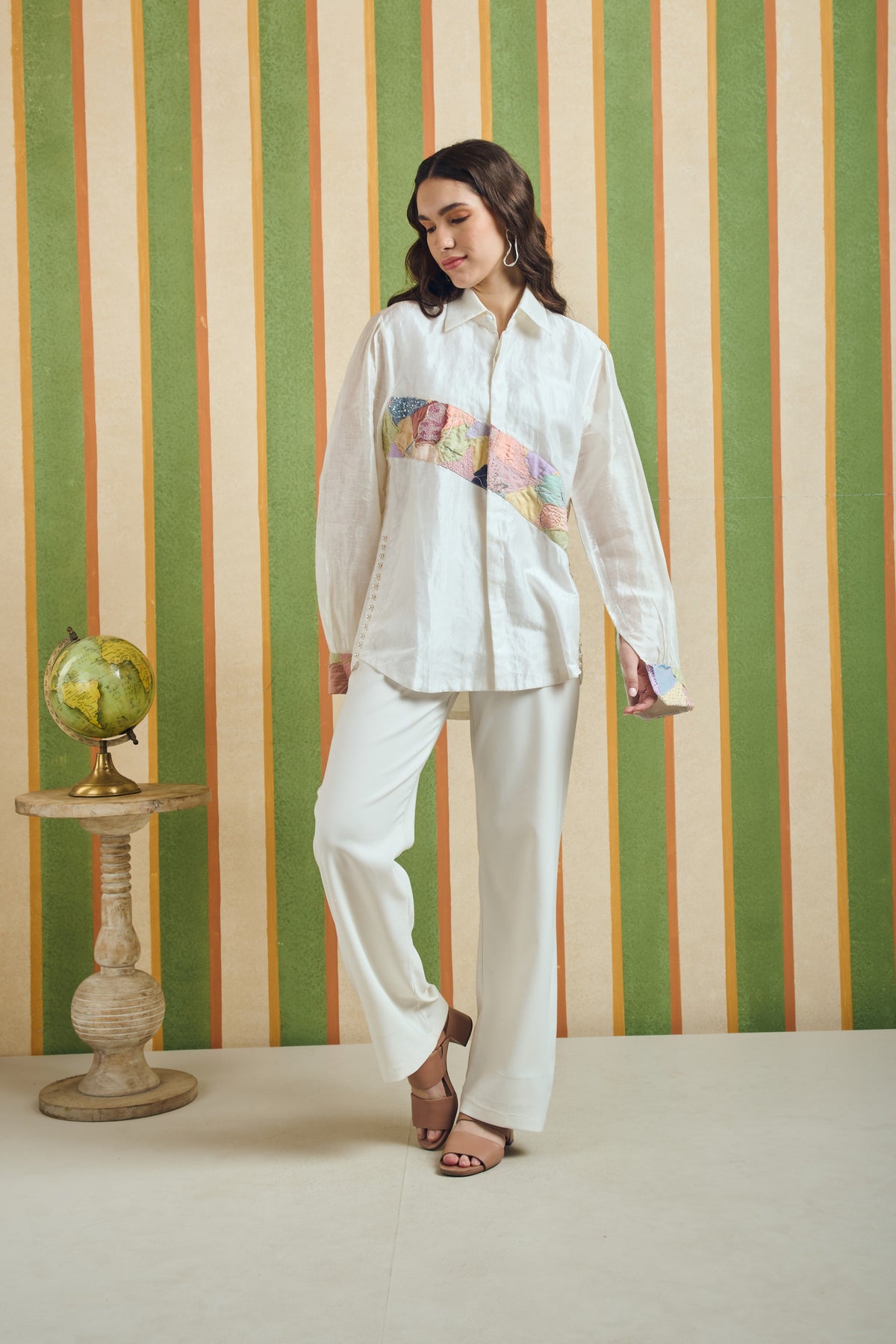 Diagonal Patchwork Shirt – Aeris - White