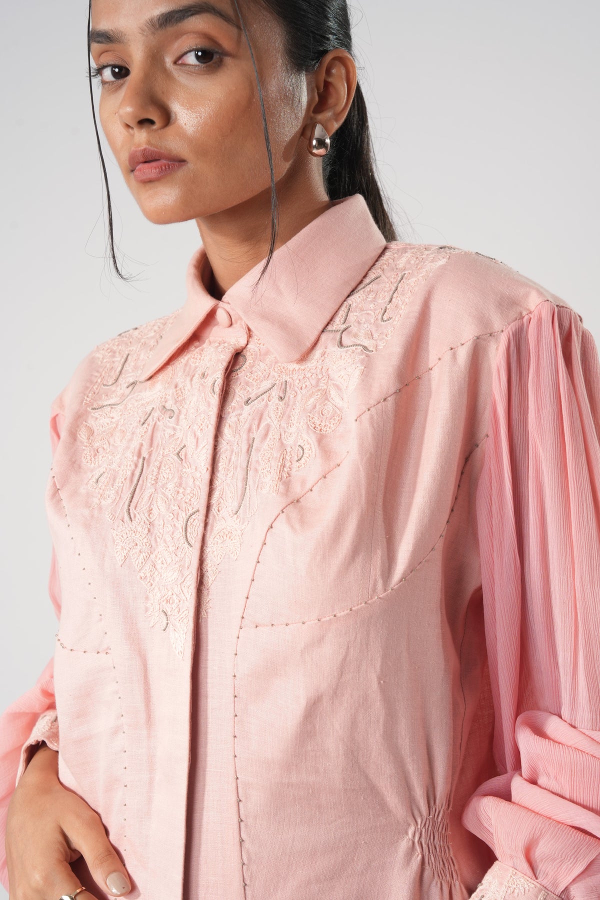 Puff Sleeve Hourglass Shirt – Aranya - Pink