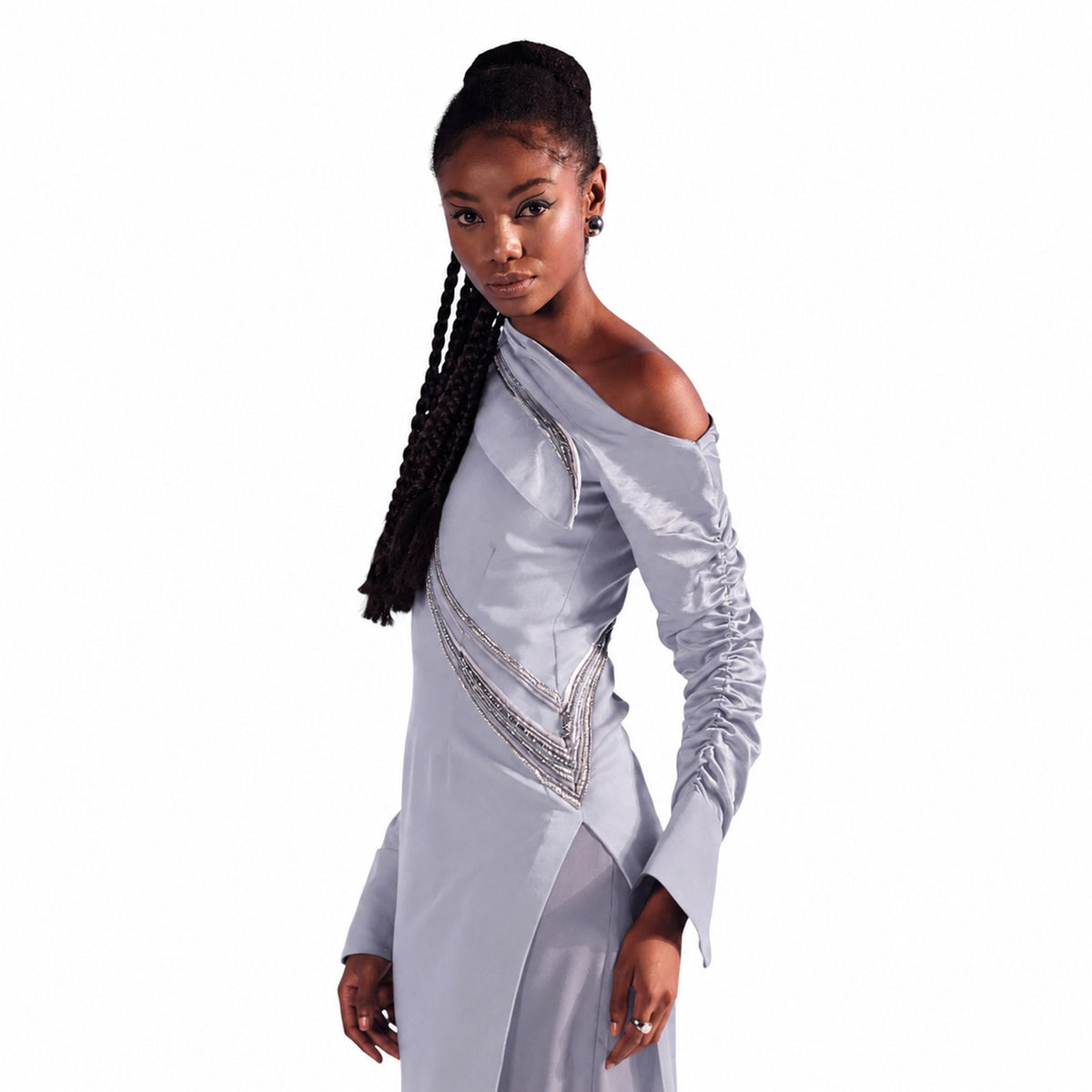 One-Shoulder Draped Midi Dress – Ecalt - Cool Grey