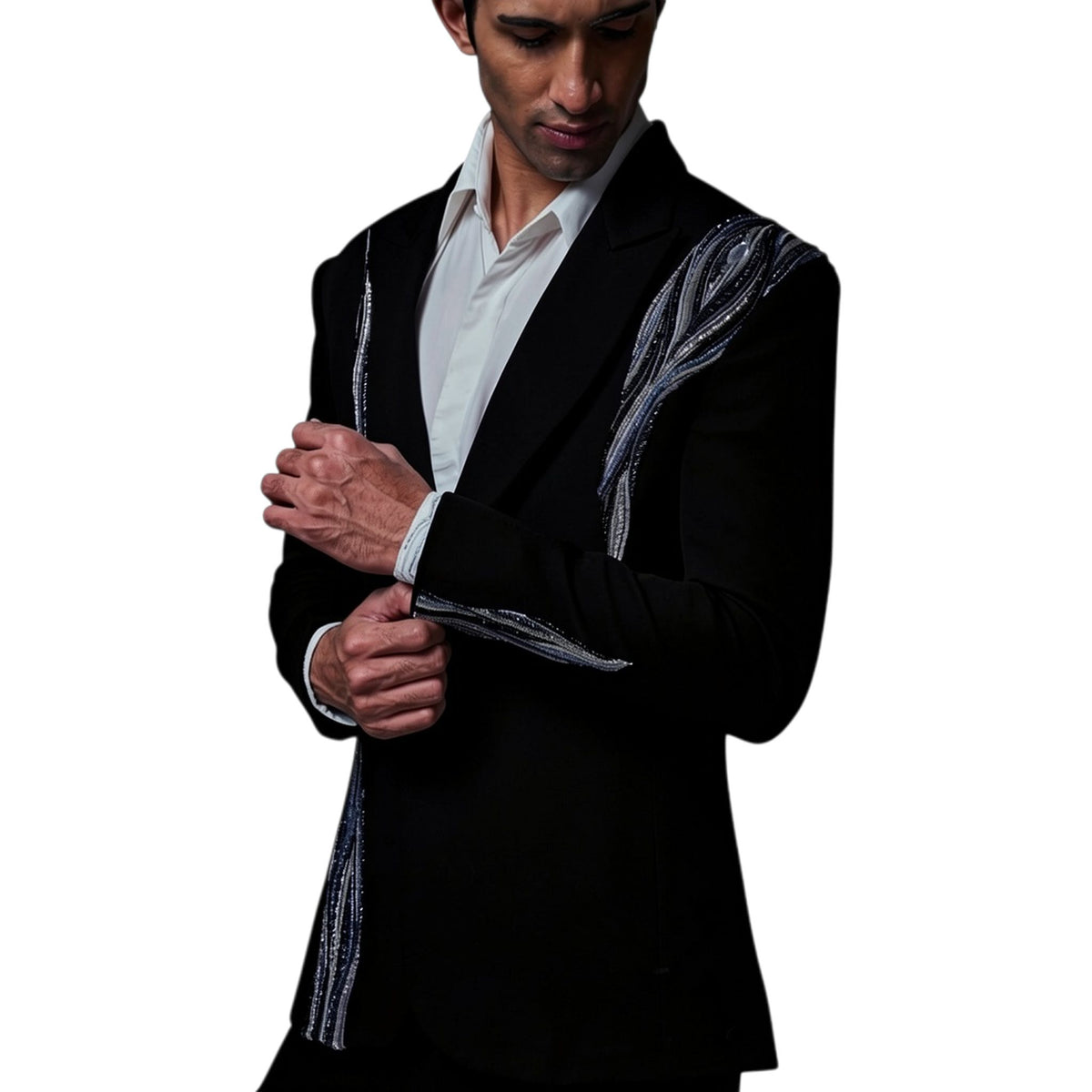 Men's Beaded Tuxedo Blazer – Eclipse - Black