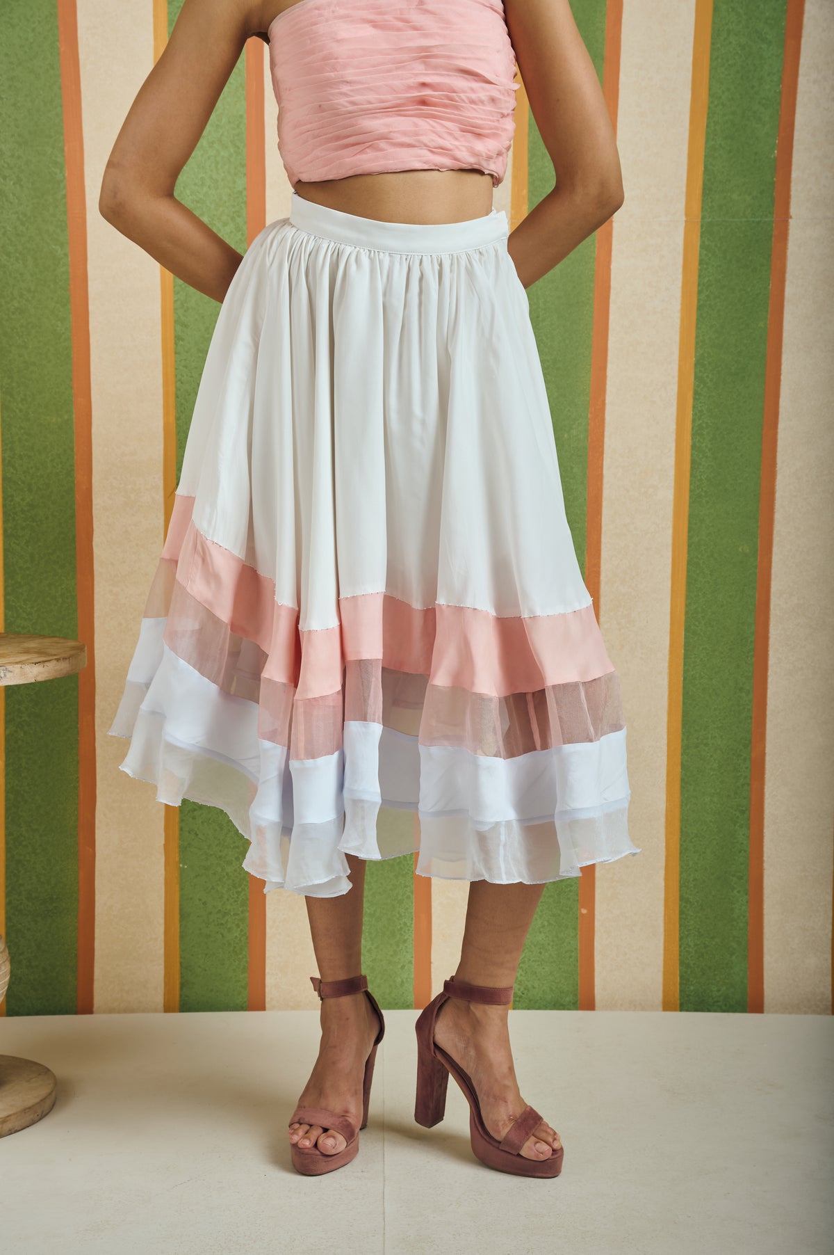 Tiered Organza Midi Skirt – Halo - White