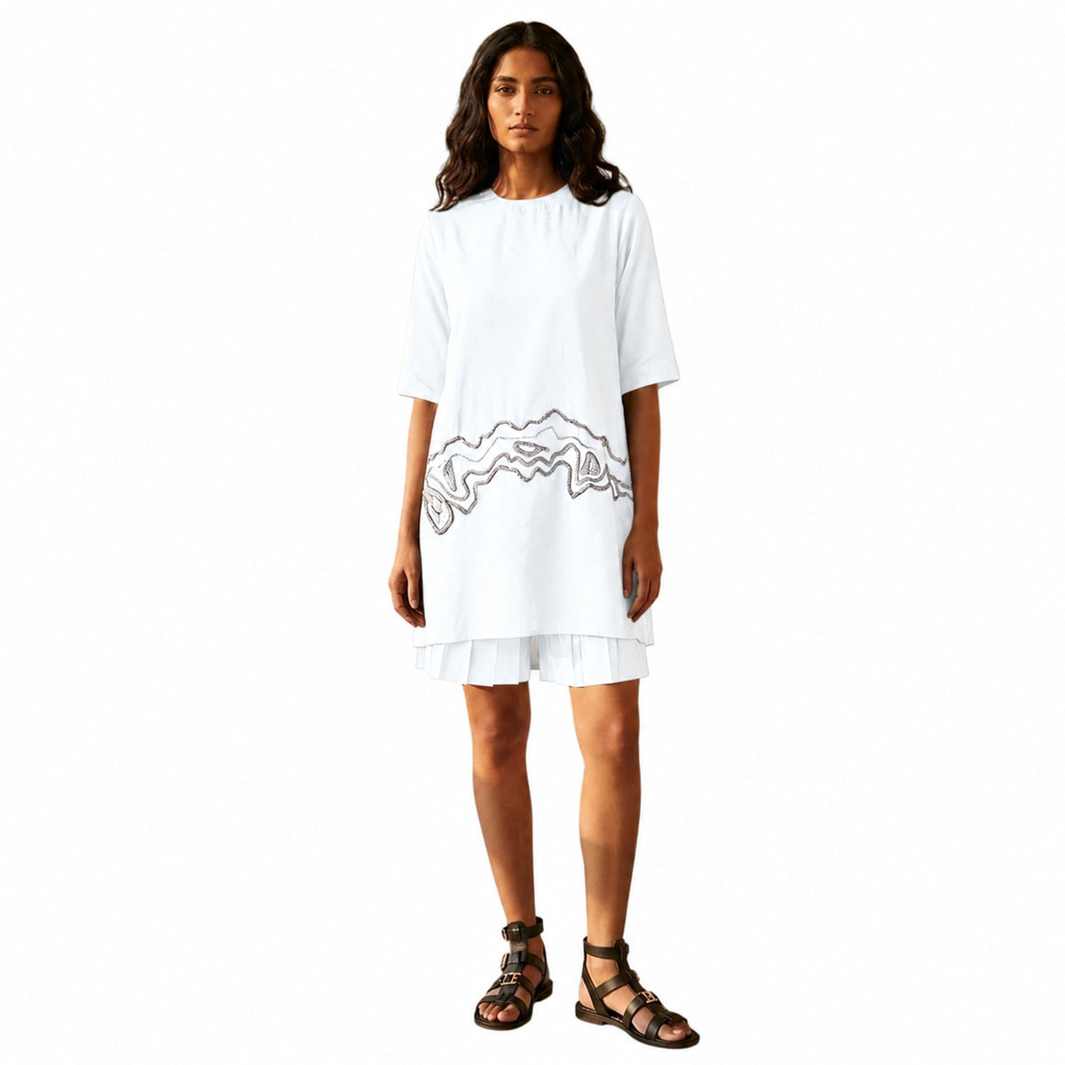 Sheer Hem Embroidered Tunic – Fluid - White