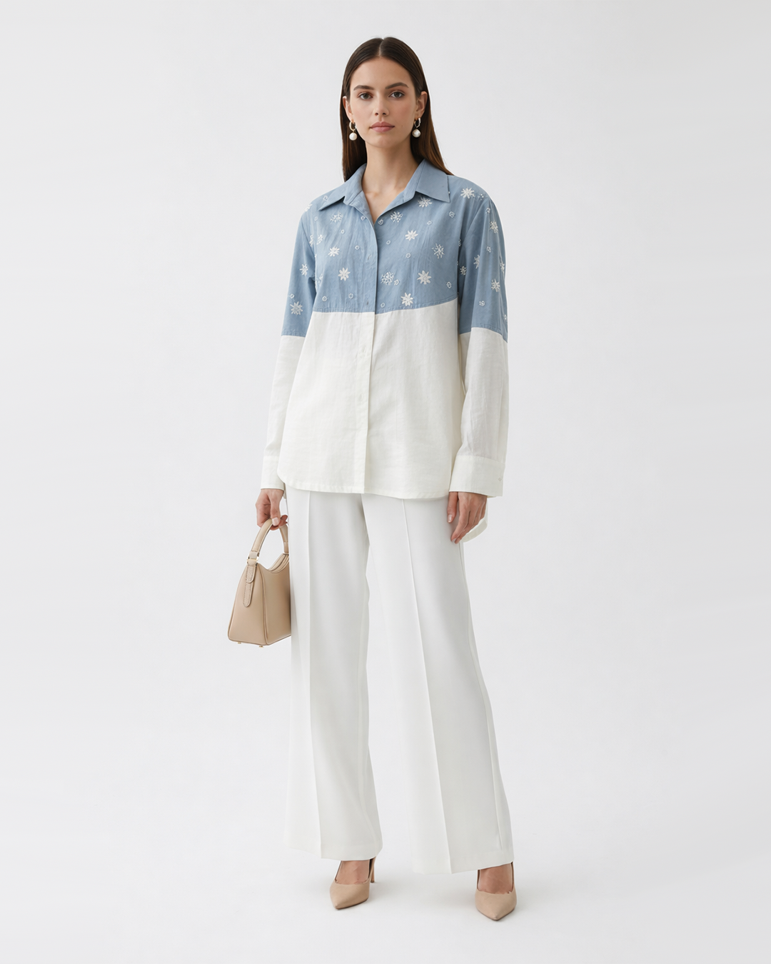 Embroidered Yoke Panel Shirt – Crestline - Blue & White