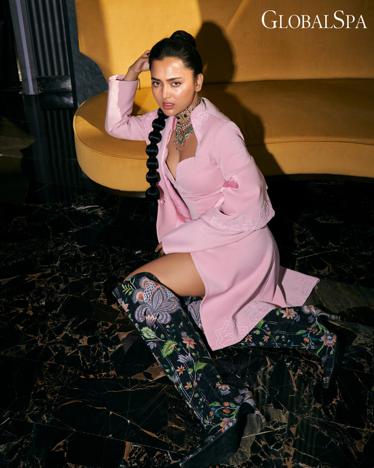 Embroidered Lapel Long Coat – Eternal Arbor - Pink