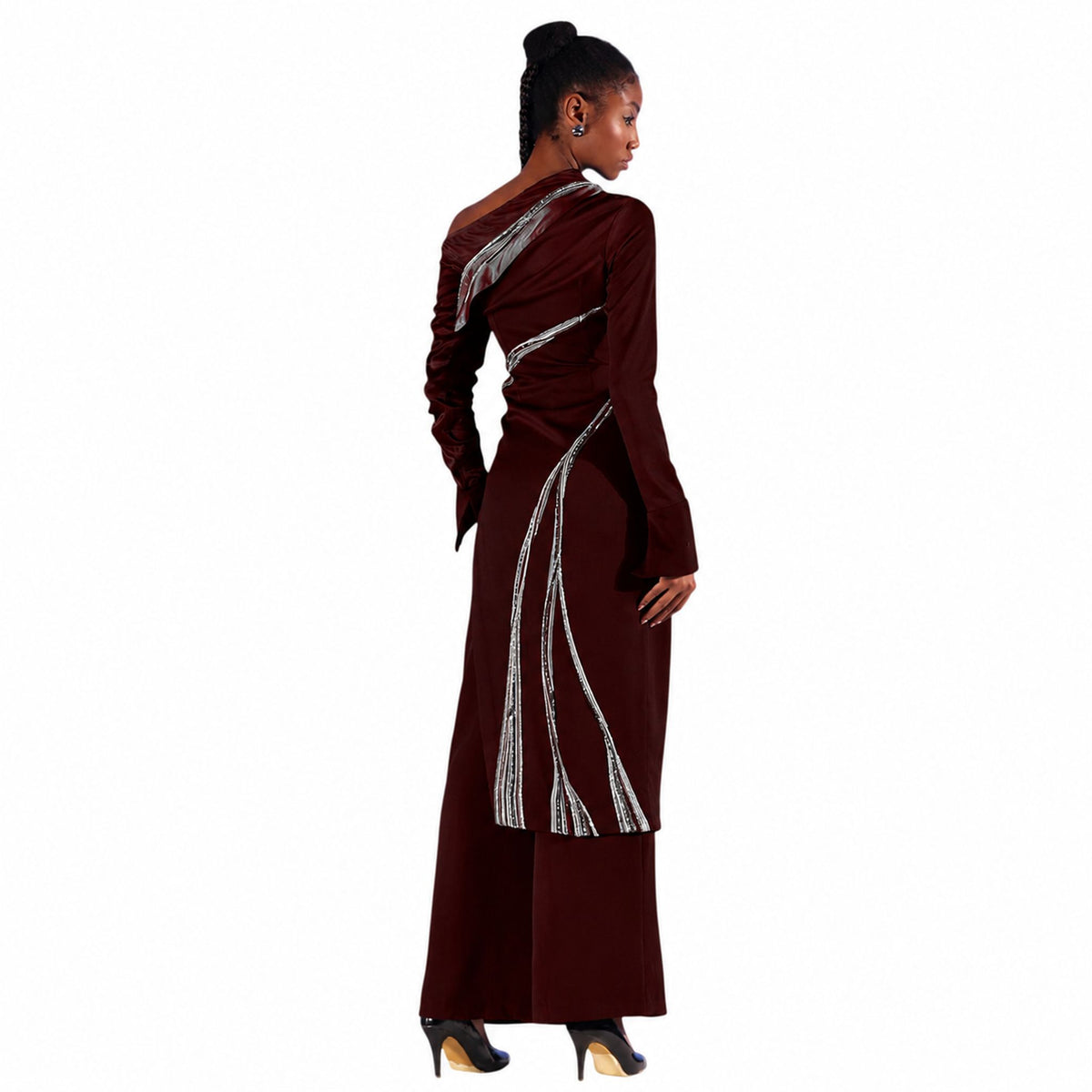One-Shoulder Draped Midi Dress – Ecalt - Wine