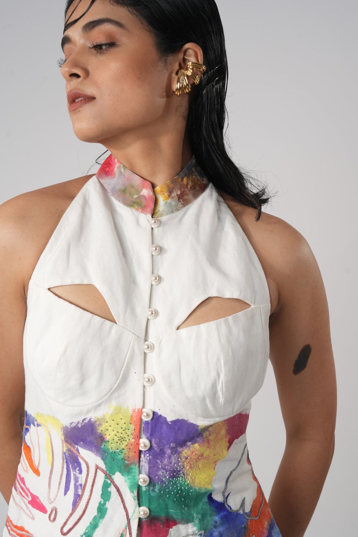 Halter Neck Painted Shirt – Maple Halo - White