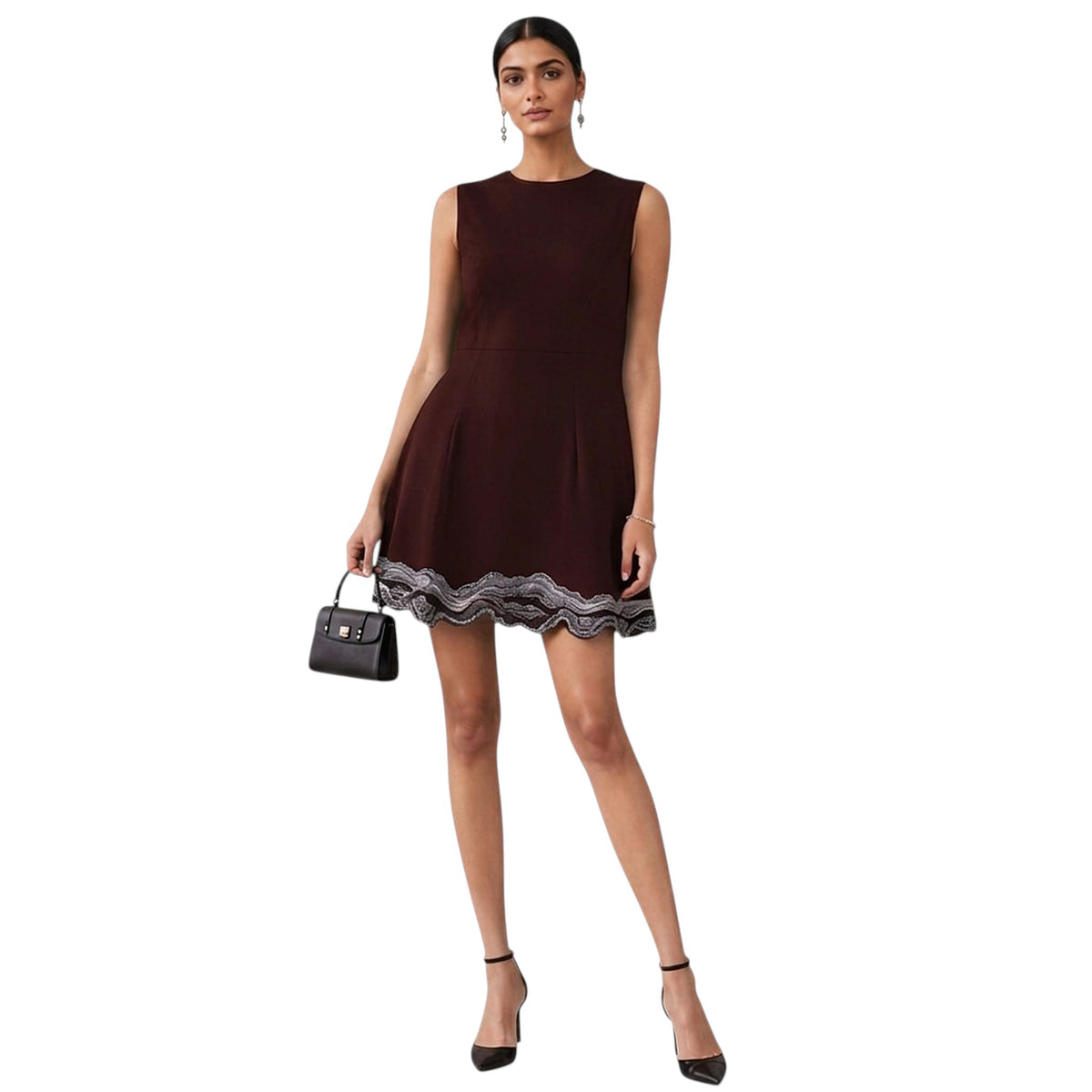 Embroidered Hem Fit & Flare Dress – Hemline - Wine