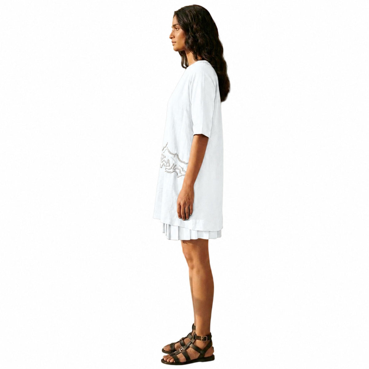 Sheer Hem Embroidered Tunic – Fluid - White