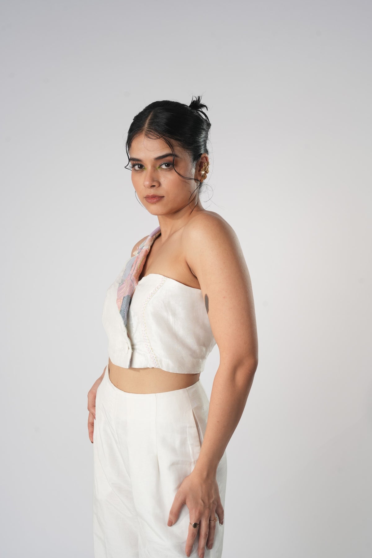 One-Shoulder Patchwork Bustier – Aurora - White