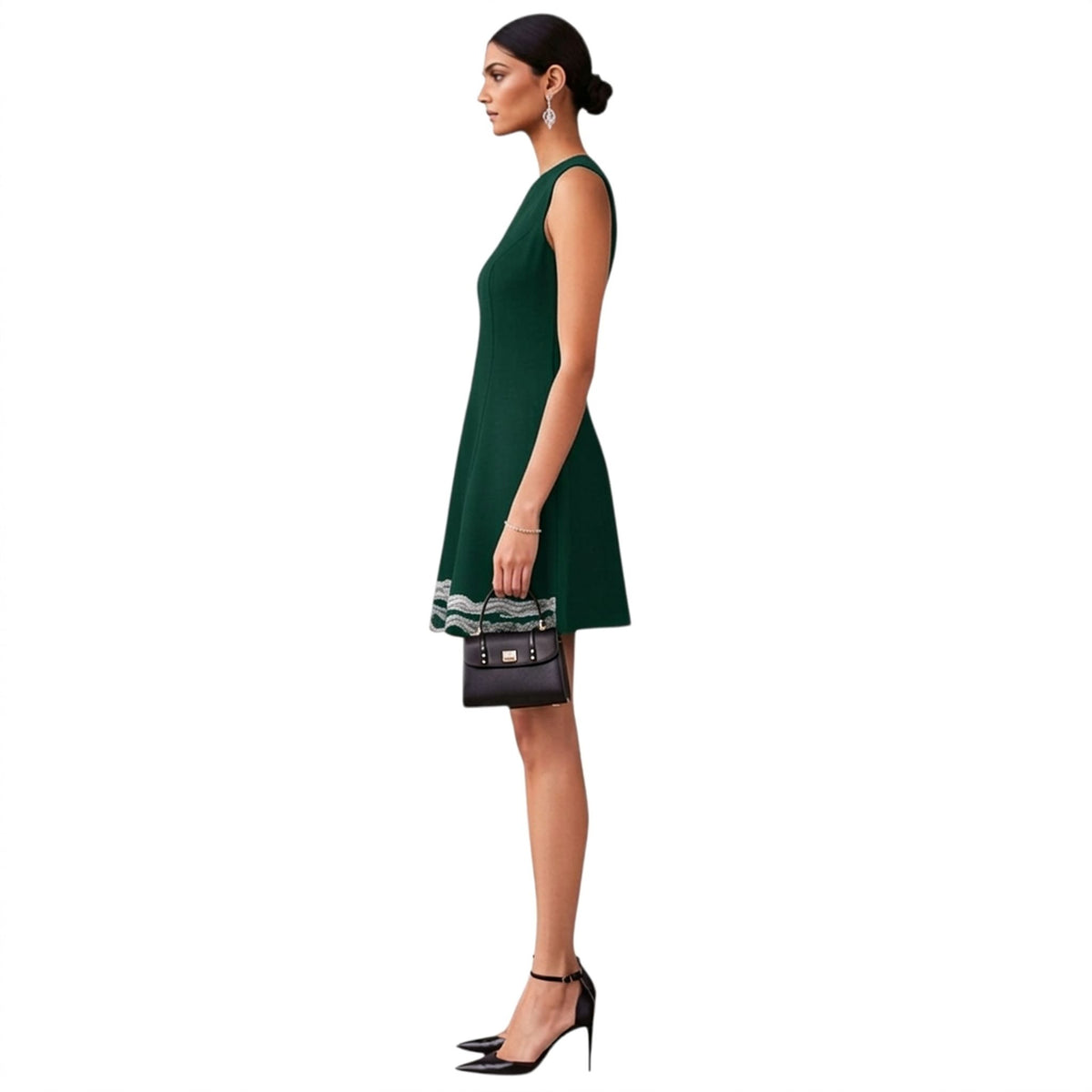 Embroidered Hem Fit & Flare Dress – Hemline - Dark Green