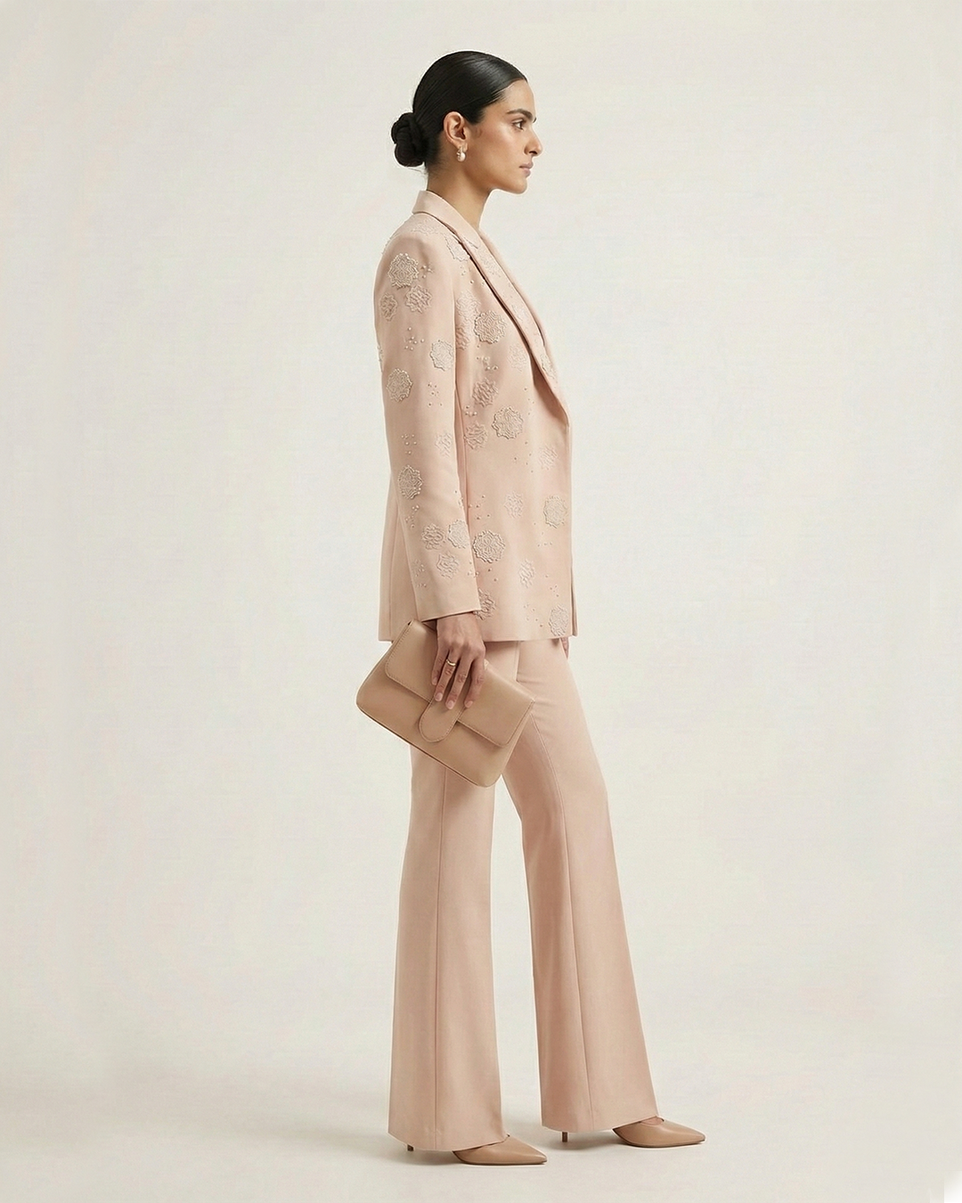 One Side Embroidered Blazer – Maison - Peach