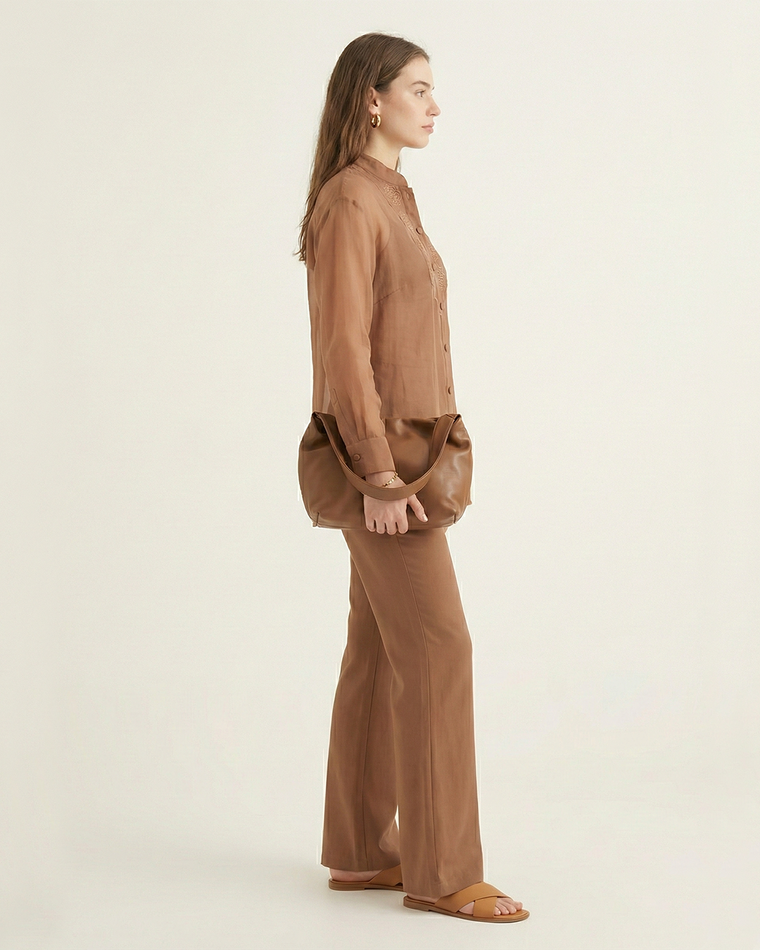 Sheer Embroidered Organza Tunic – Aristé - Brown
