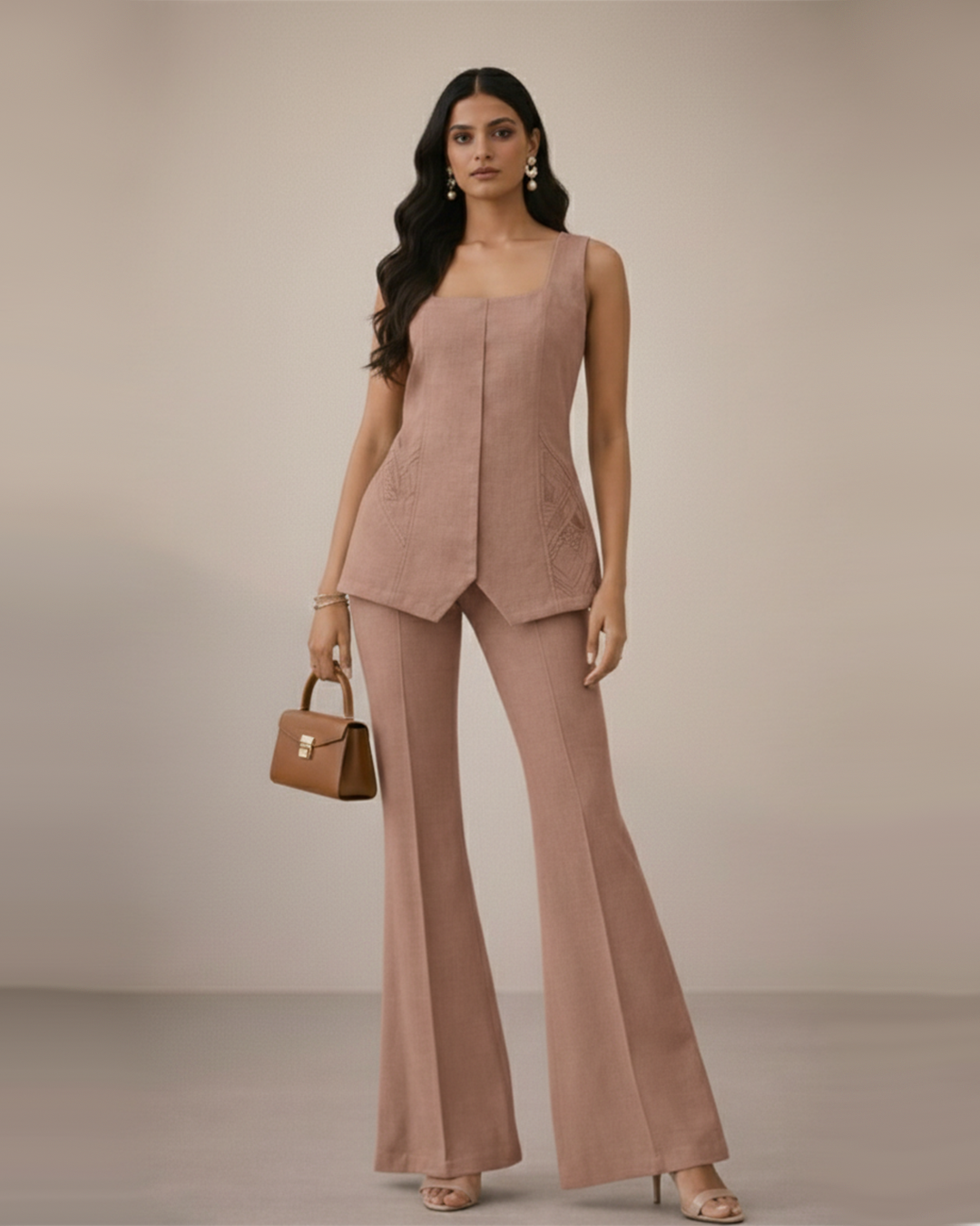 Square Neck Tailored Vest – Café - Mocha