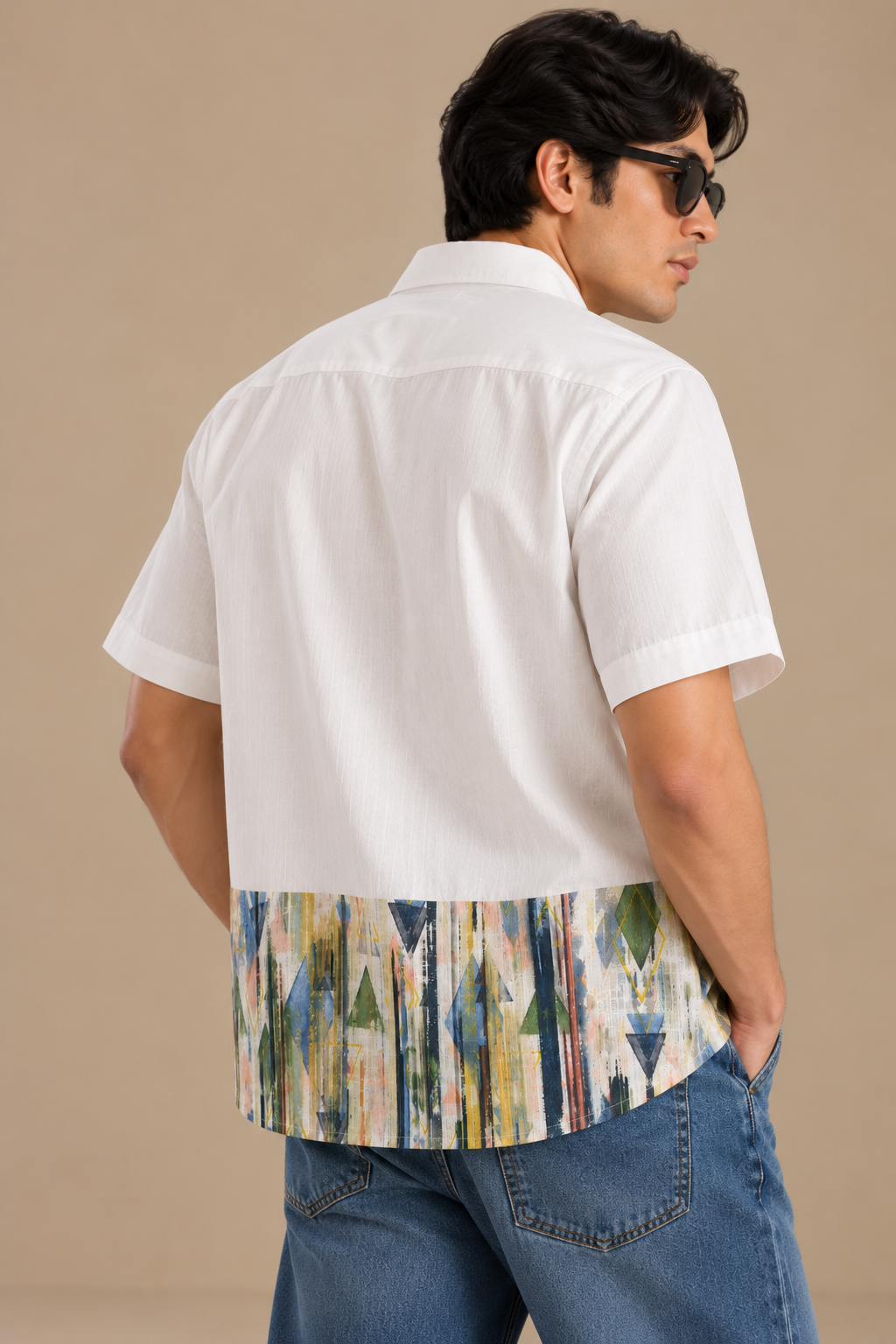Men's Hem Patch Shirt – Warli - Neutral Stripe Print