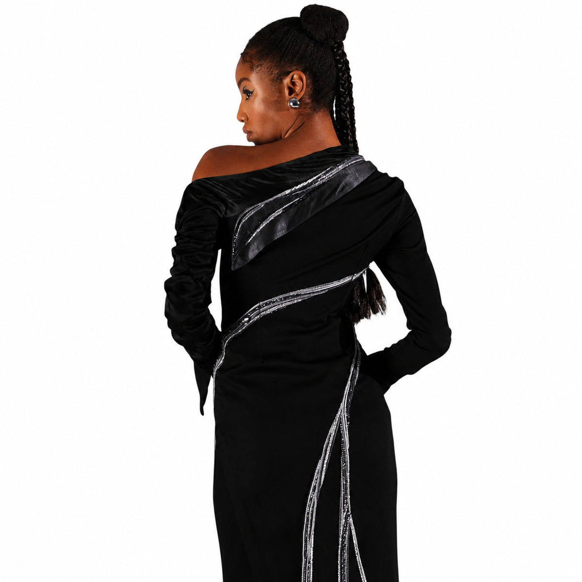 One-Shoulder Draped Midi Dress – Ecalt - Black
