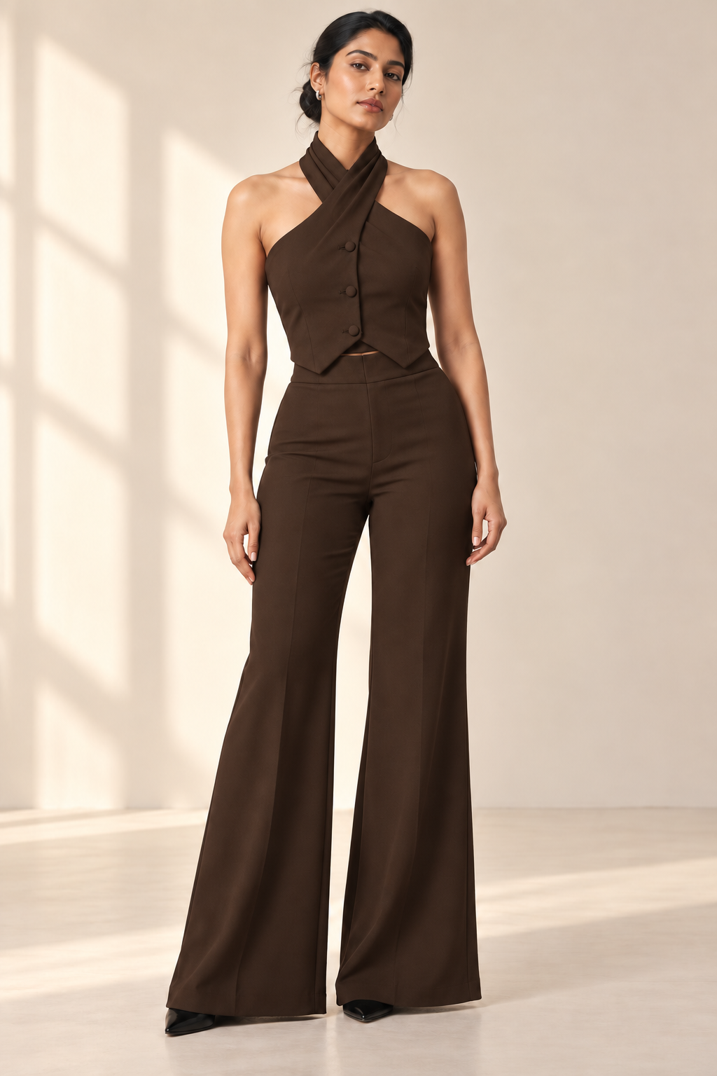 Draped Halter Neck Vest – Regal - Brown