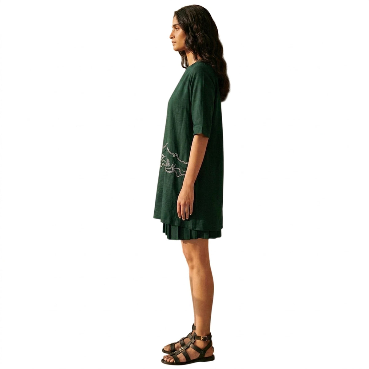Sheer Hem Embroidered Tunic – Fluid - Dark Green