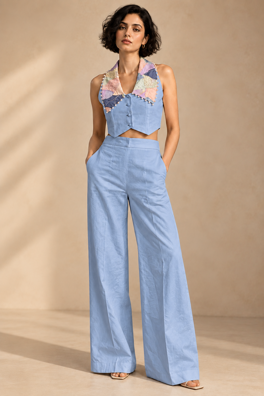 Plain Wide-Leg Trousers – Reclaim - Dusty Blue