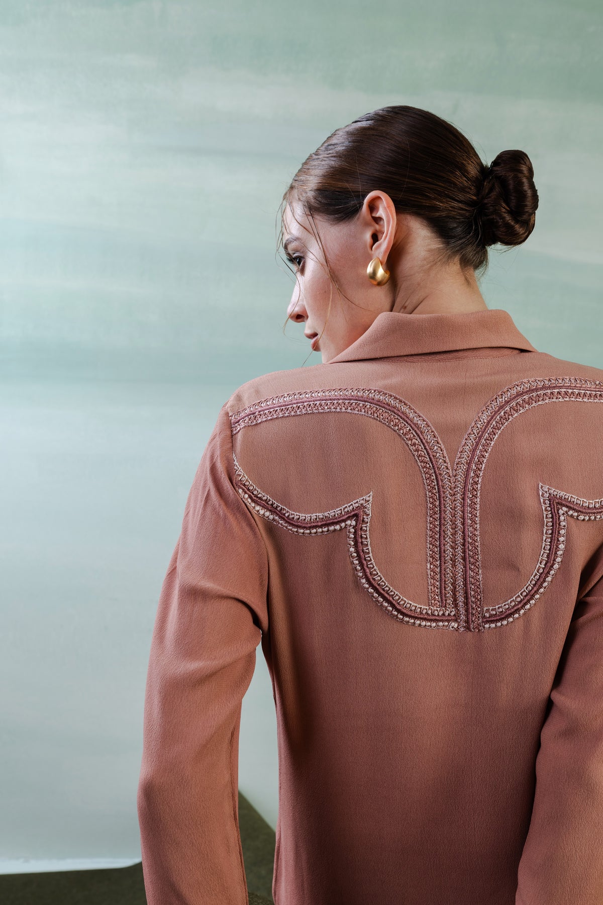 Side-Slit A-Line Shirt Dress - Pinkish Brown