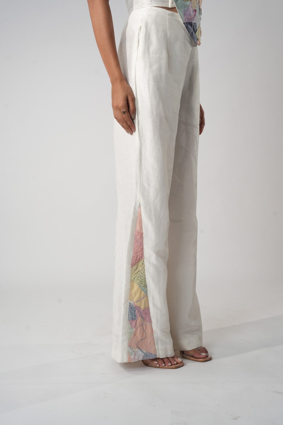 Patchwork Flared Trousers – Whisper - White