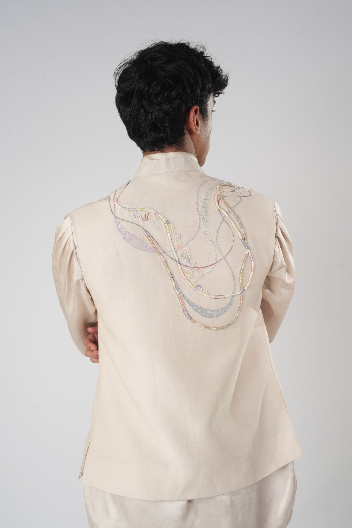 Men's Embroidered Sadri – Field - Beige