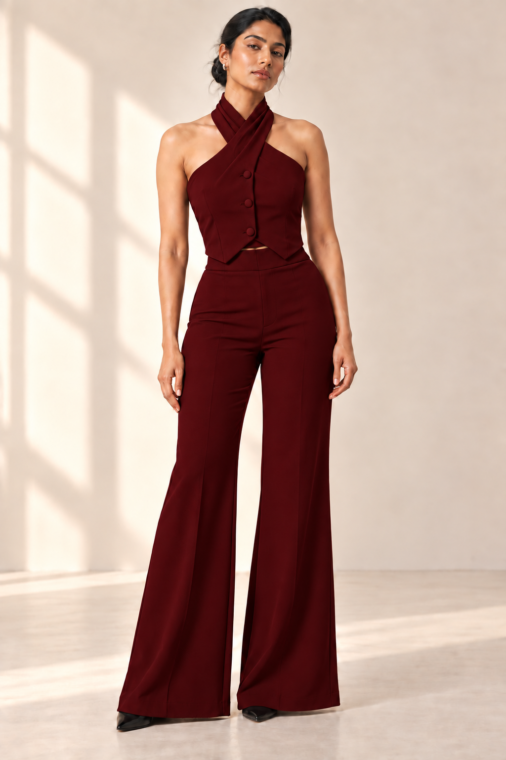 Draped Halter Neck Vest – Regal - Wine