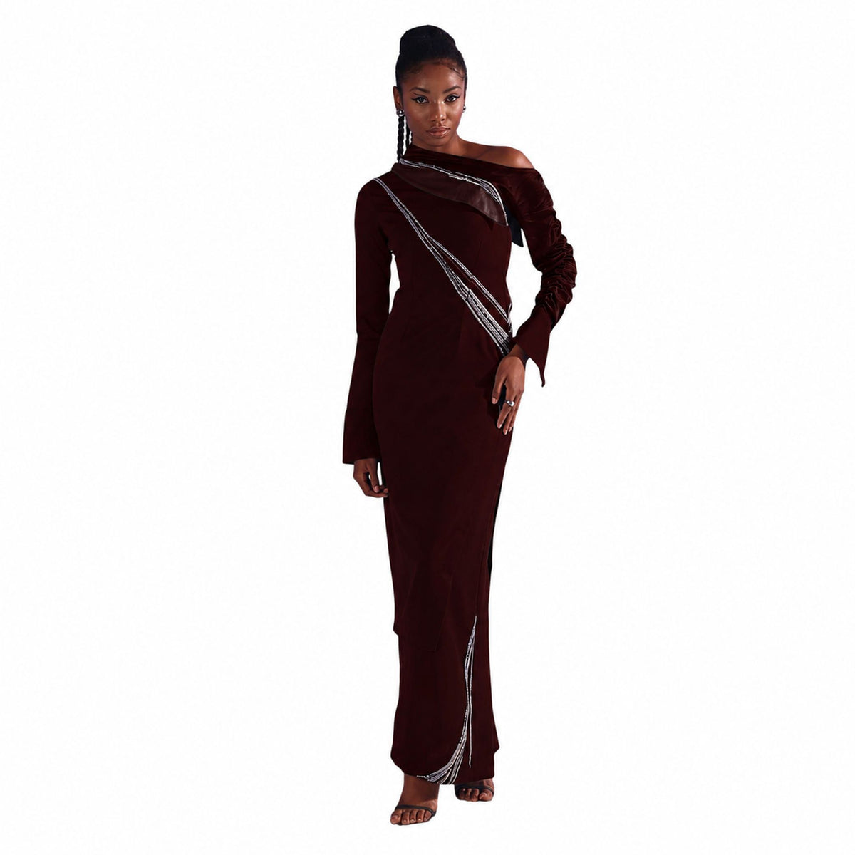 One-Shoulder Draped Midi Dress – Ecalt - Wine