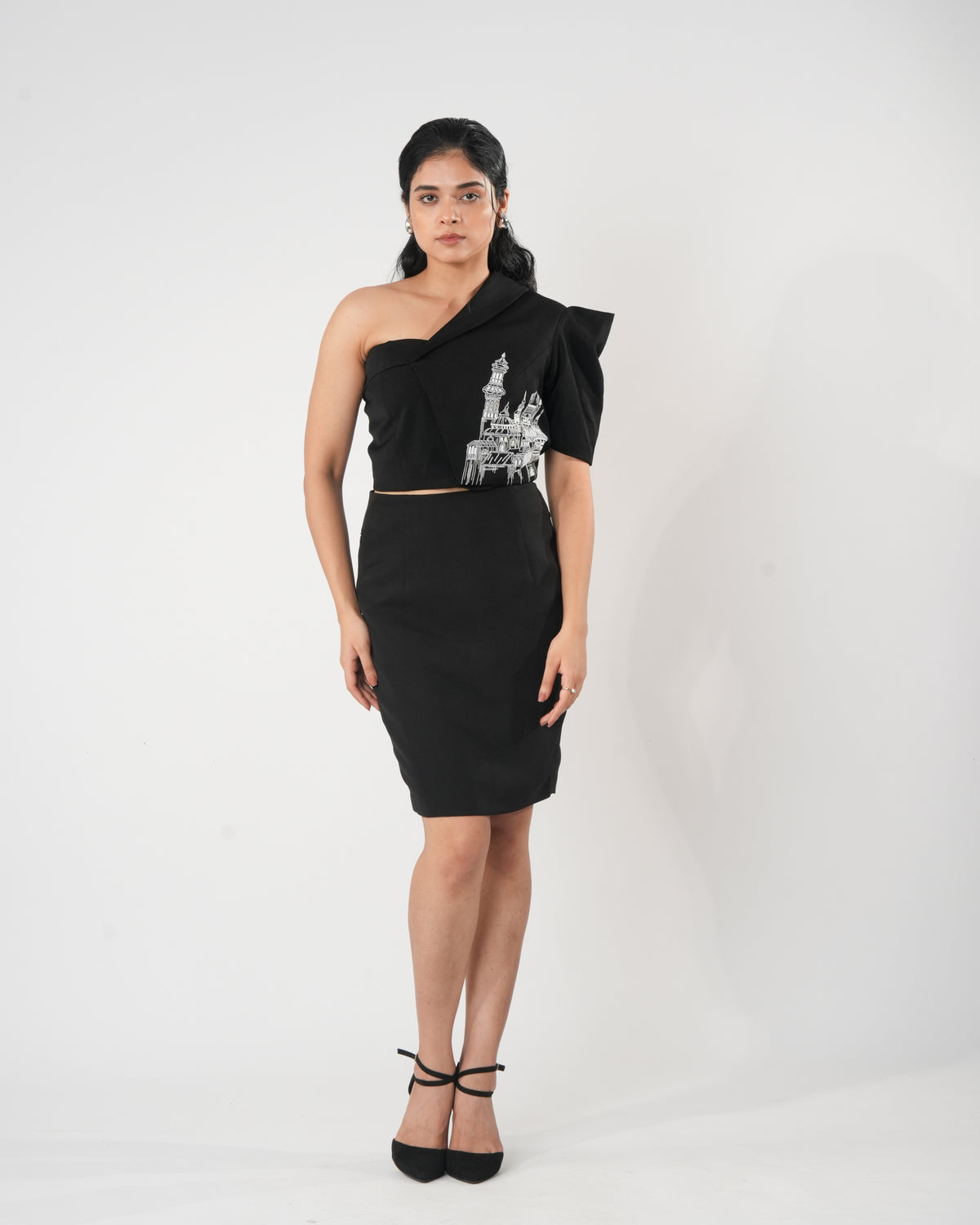 One-Shoulder Crop Jacket – Gaia - Black