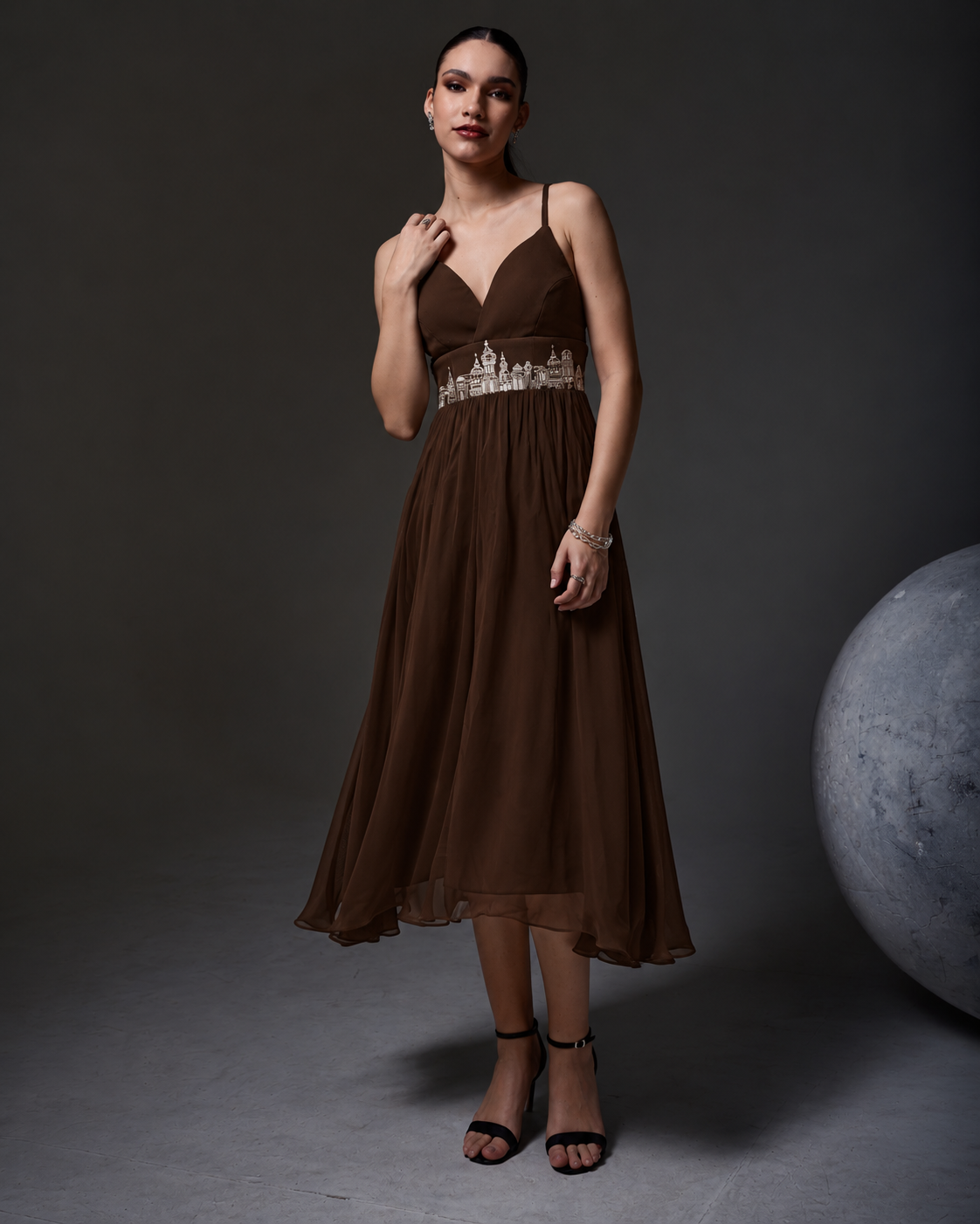 Sweetheart A-Line Organza Dress – Skyline - Deep Brown