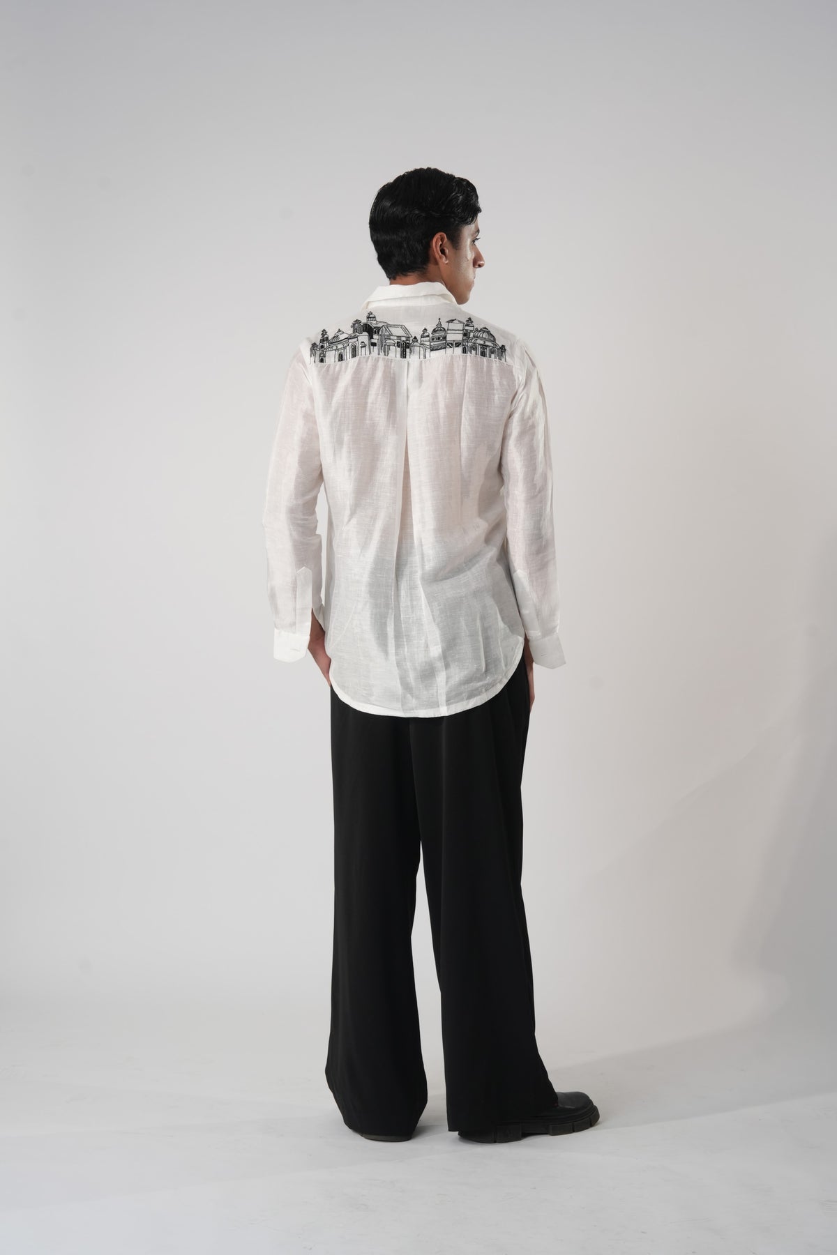 Men's Embroidered Cotton Silk Shirt – Veneziano - White
