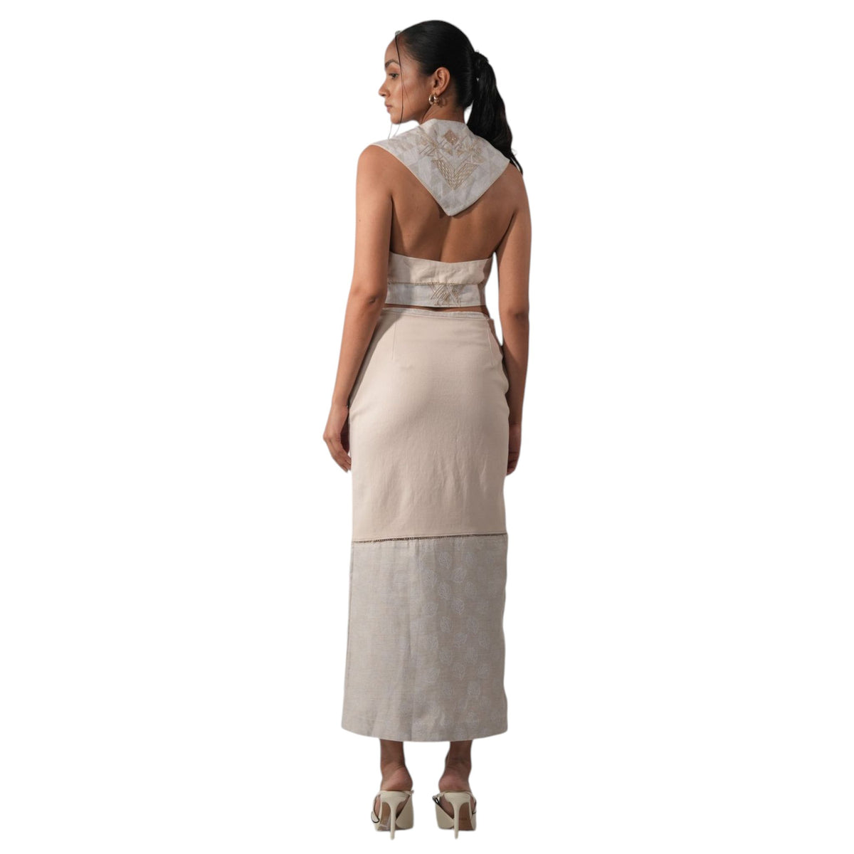 Embellished Denim Bodycon Skirt – Tesserae - Beige