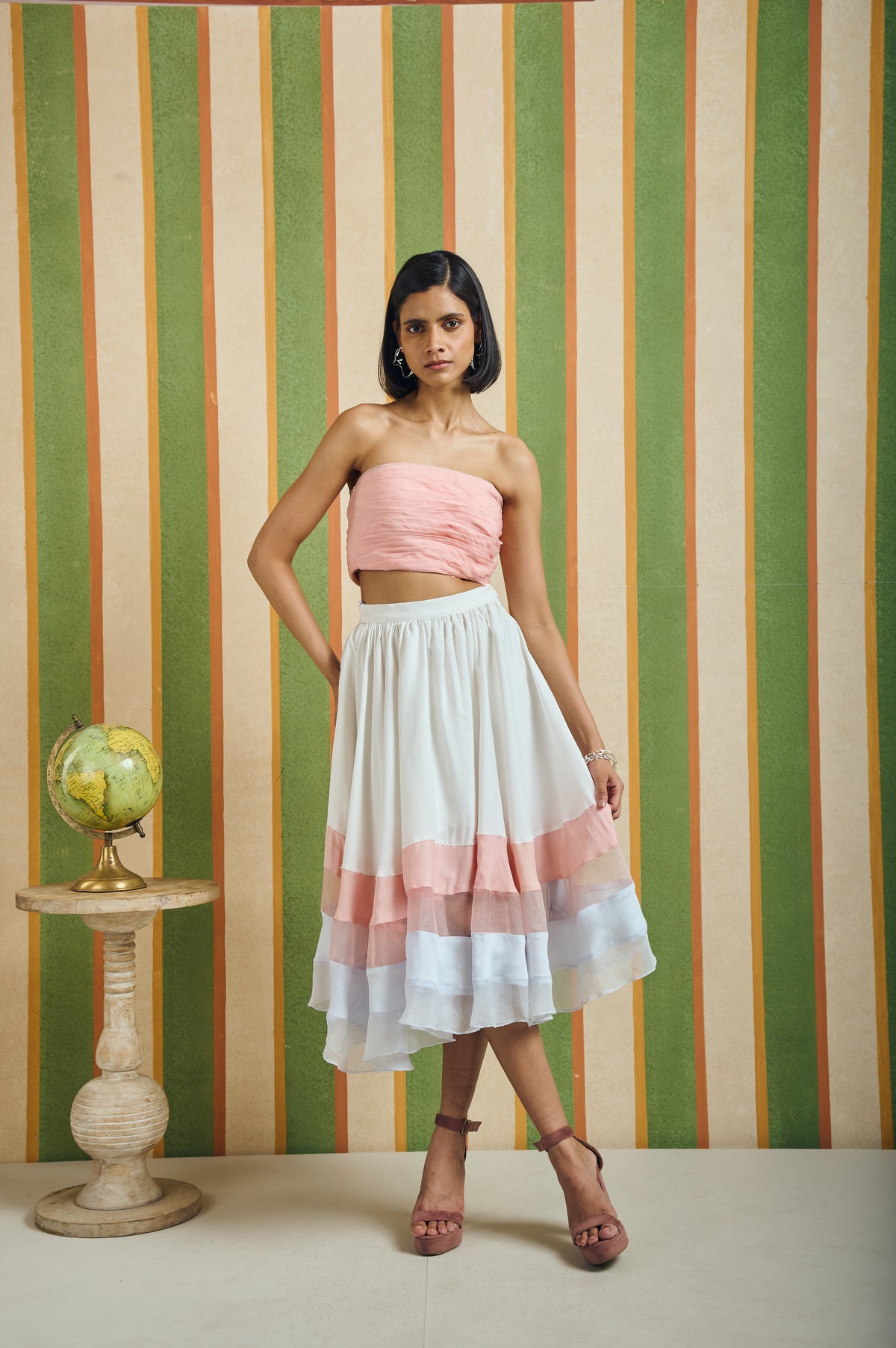 Tiered Organza Midi Skirt – Halo - White