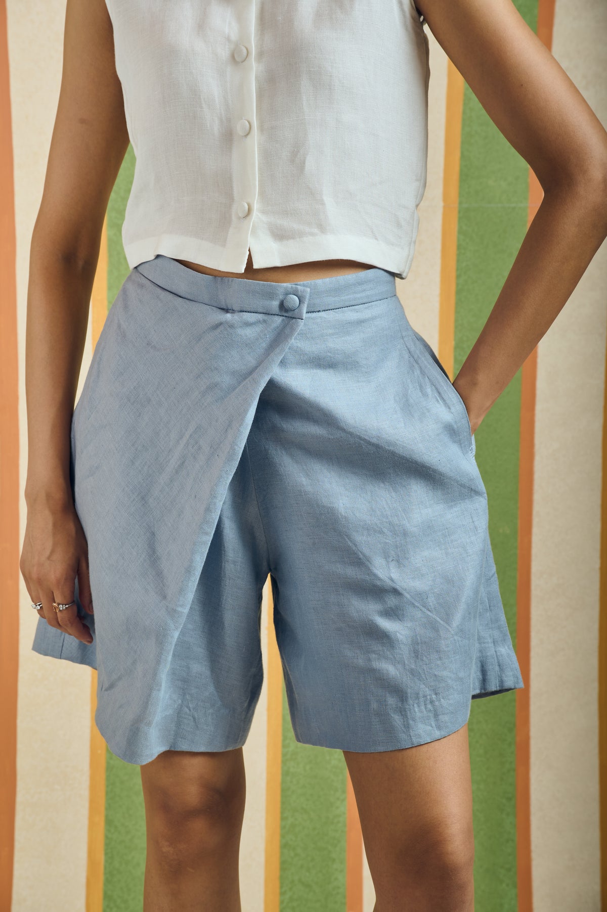 Coastal Drift Overlap Skort – Warli - Blue