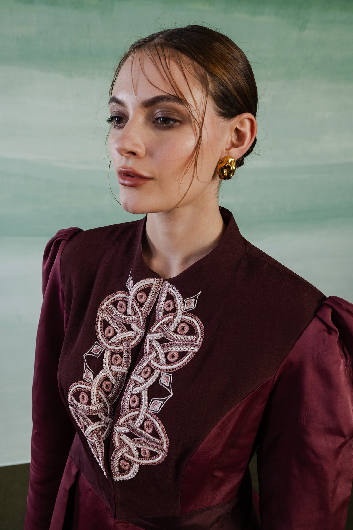 Puff Sleeve Peplum Blazer - Wine Berry