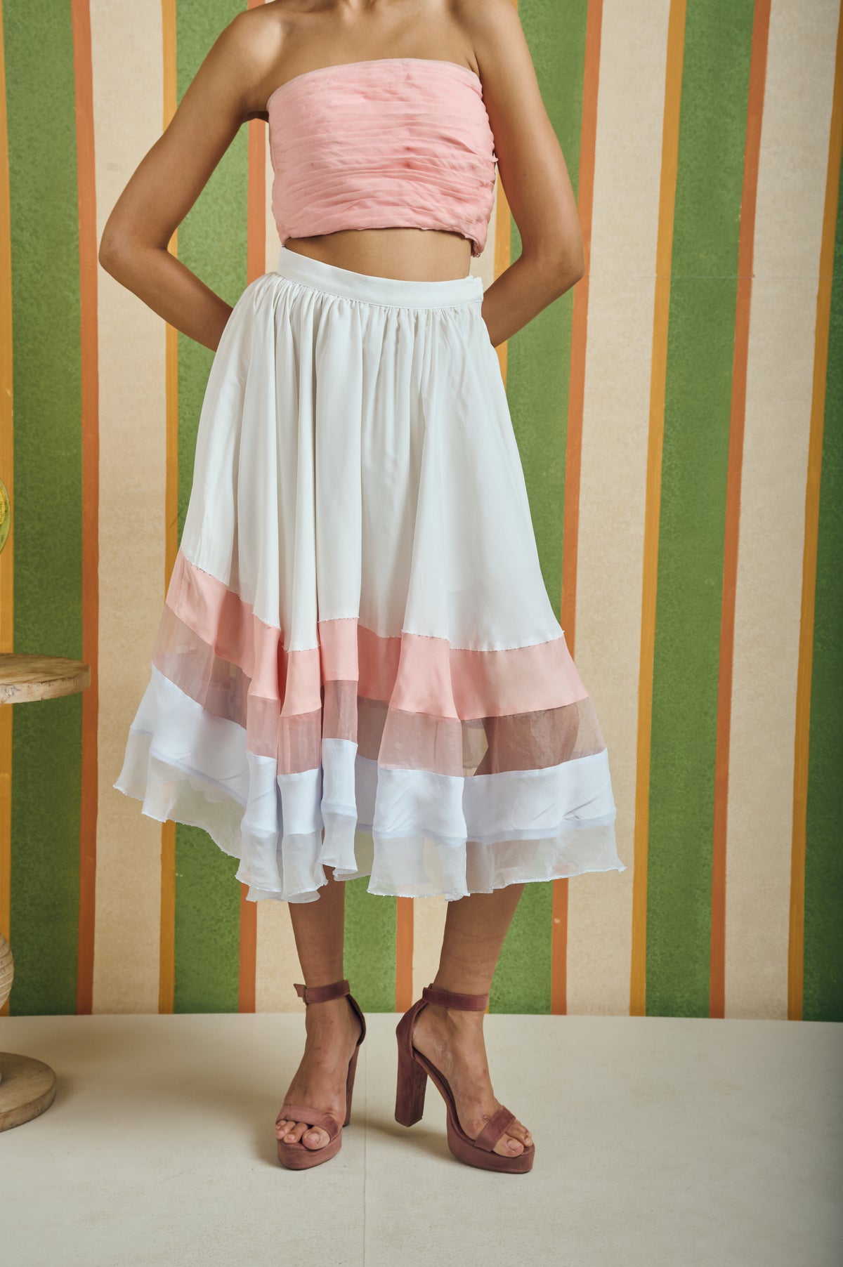 Tiered Organza Midi Skirt – Halo - White