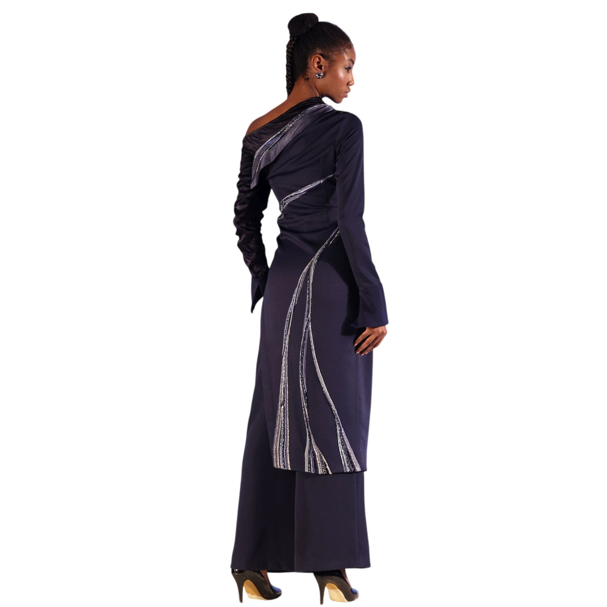 One-Shoulder Draped Midi Dress – Ecalt - Navy Blue