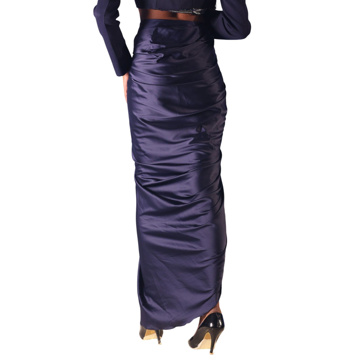 Draped Wrap Satin Skirt – Isis - Navy Blue
