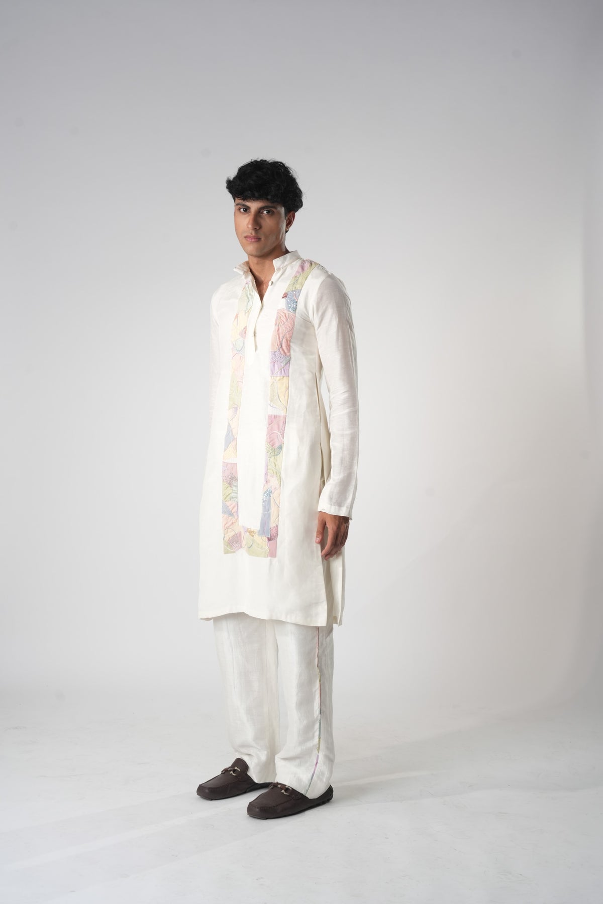 Men's Patchwork Panel Kurta – Serene - White
